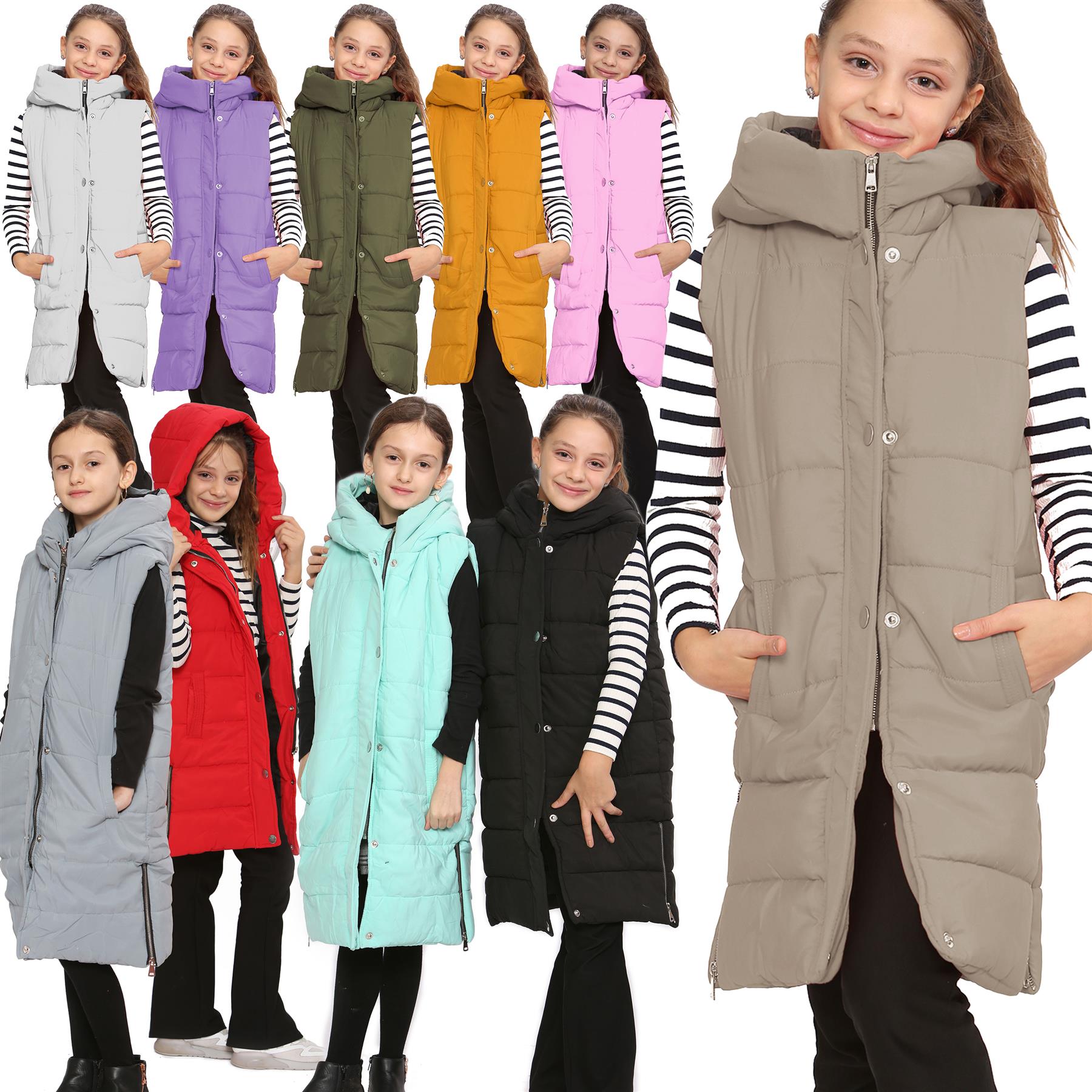 Kids Girls Oversized Gilet Long Line Jacket