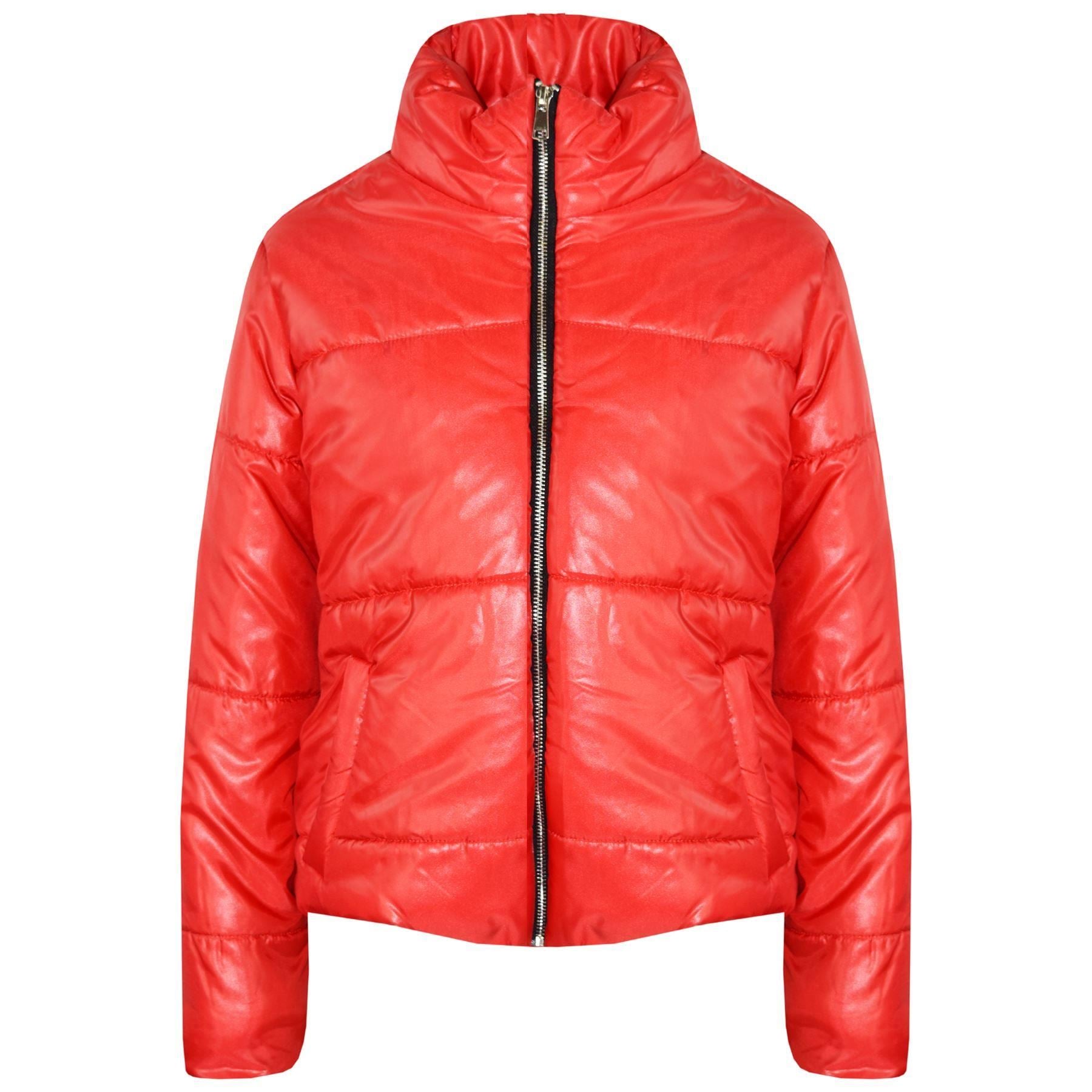 Girls Red Wetlook Padded Quilted Puffer Jacket - Kids Clothing Store