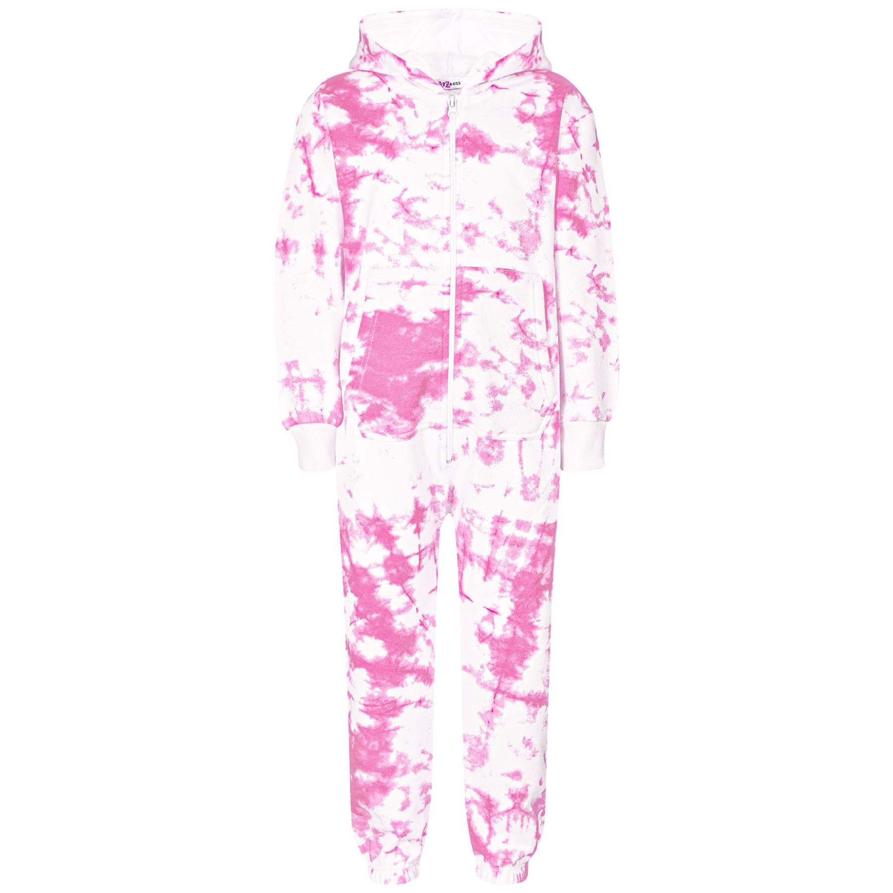 Kids Girls Soft Fleece Pink Tie Dye Printed Onesie