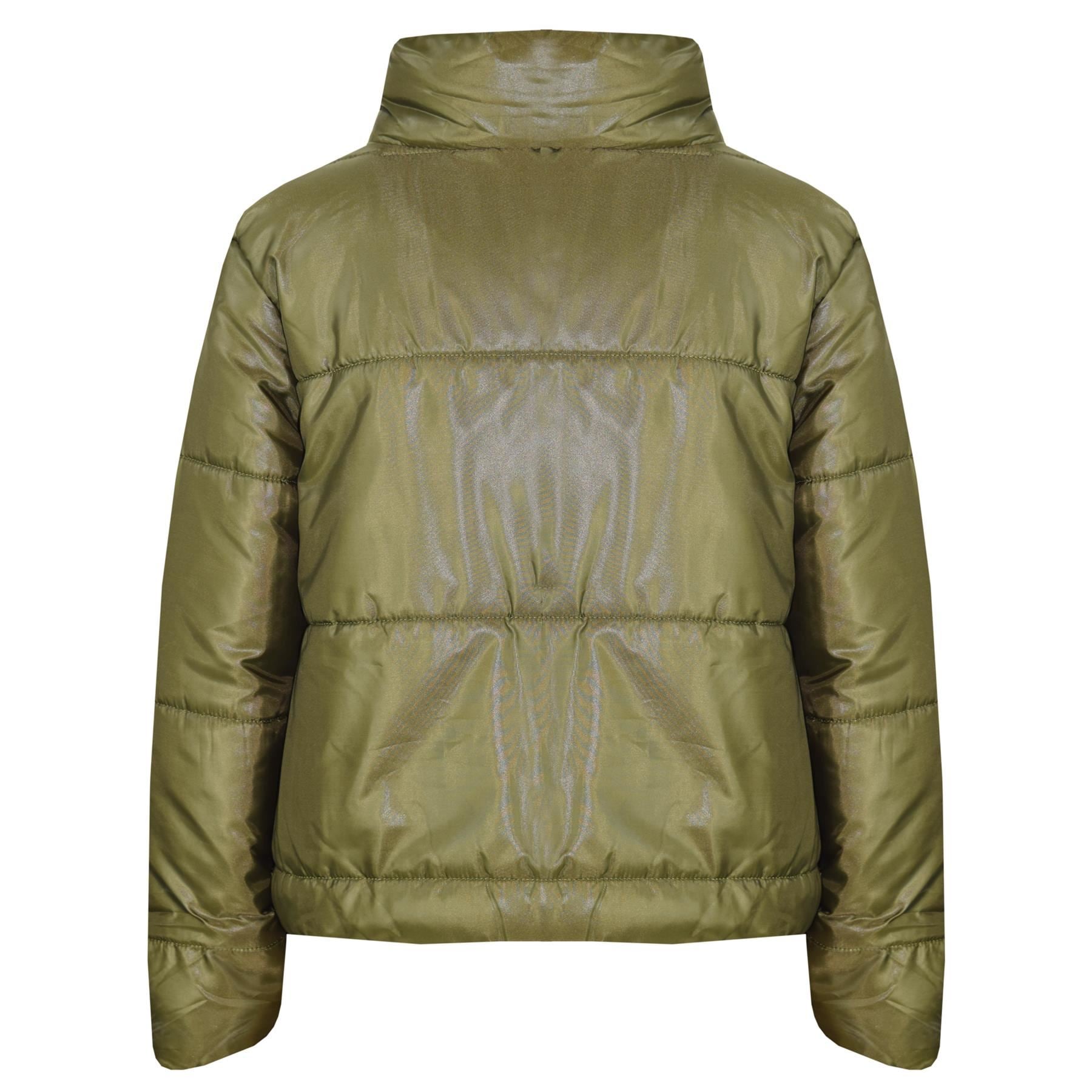 Girls Olive Wetlook Padded Quilted Puffer Jacket - Kids Clothing Store