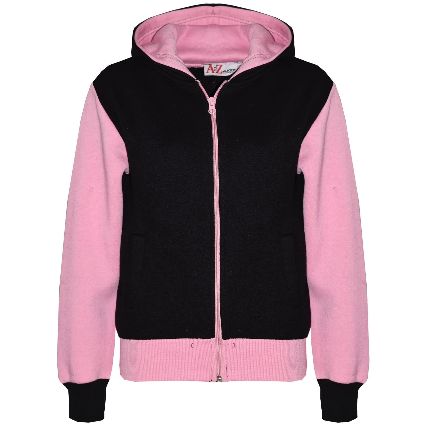 Kids Girls Tracksuit Zipped Fleece Hooded Baby Pink Top & Bottom Jogger