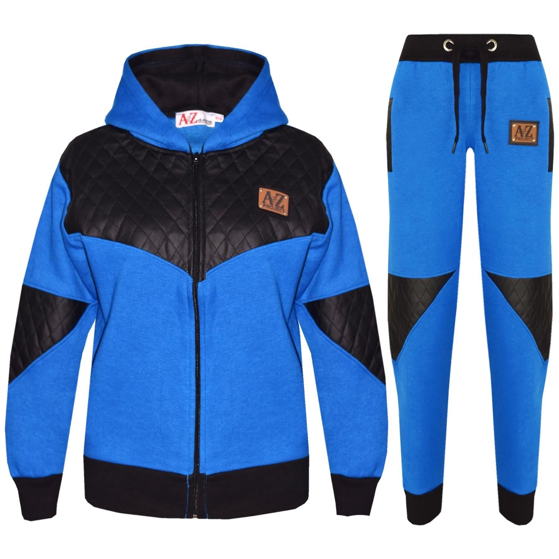 Kids Girls Boys A2Z Project Fleece Hooded Royal Blue Tracksuit