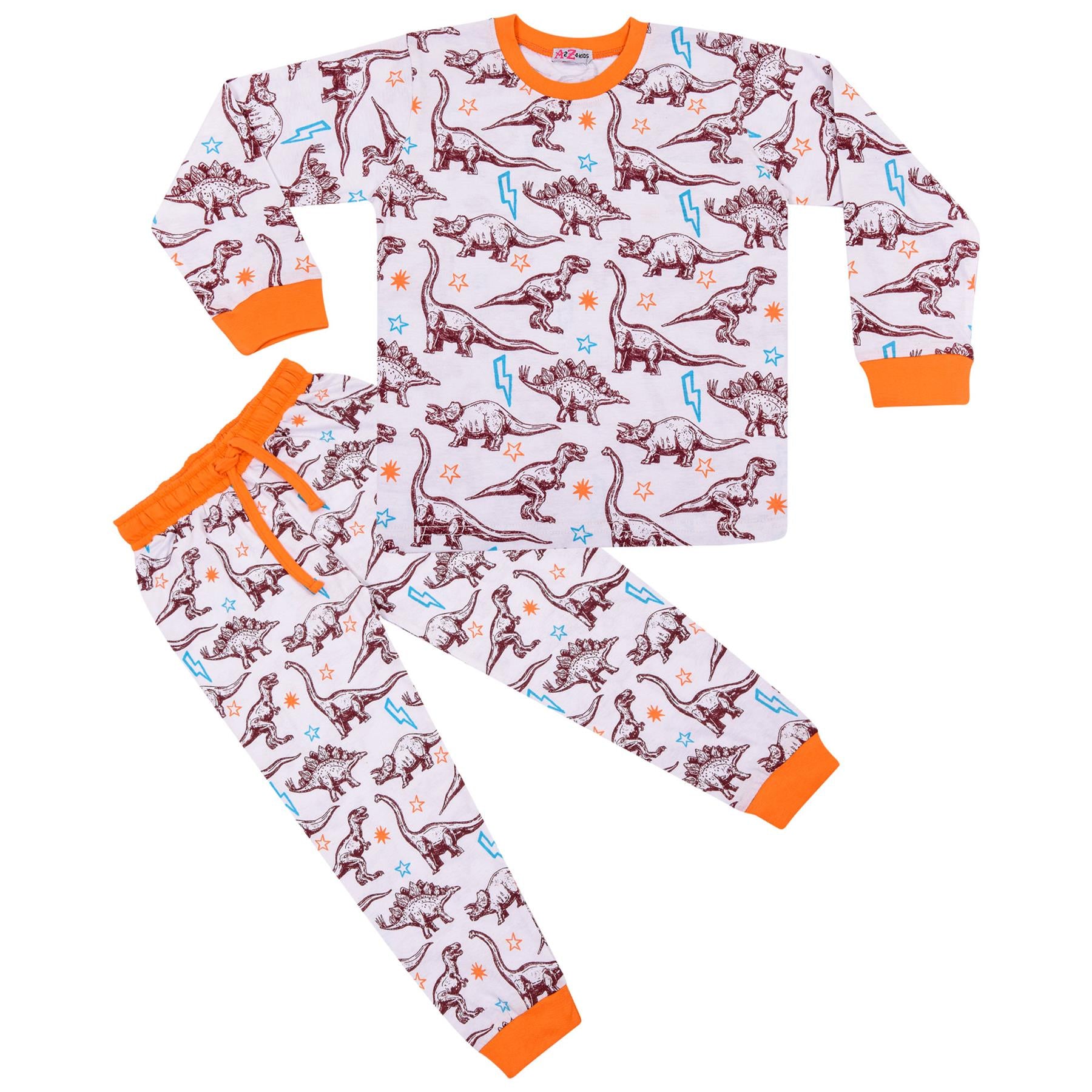 Kids Girls Boys Unisex Dinosaur Orange Print  Pyjamas Set - Kids Clothing Store