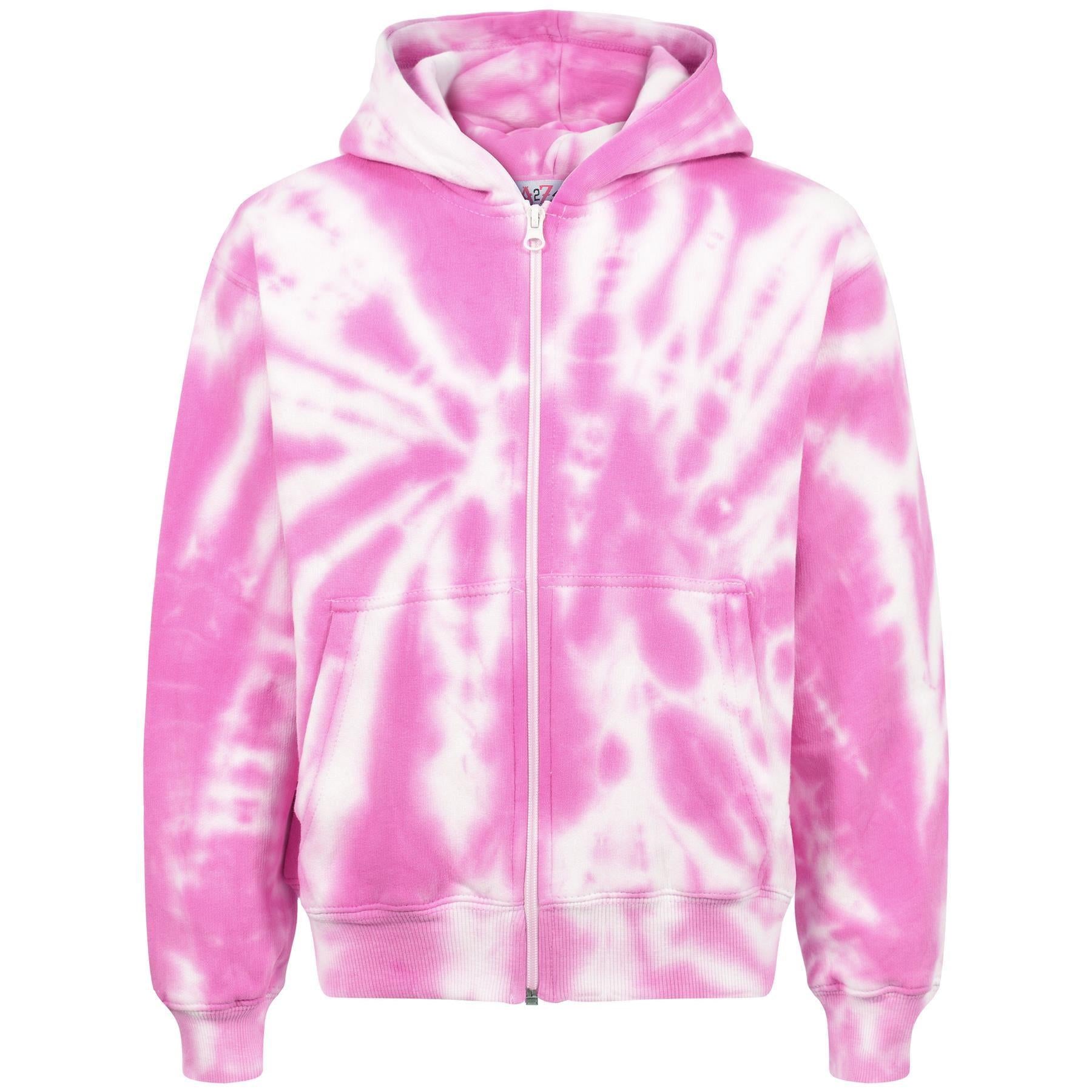 Kids Girls Tie Dye Printed Pink Hooded Zipper