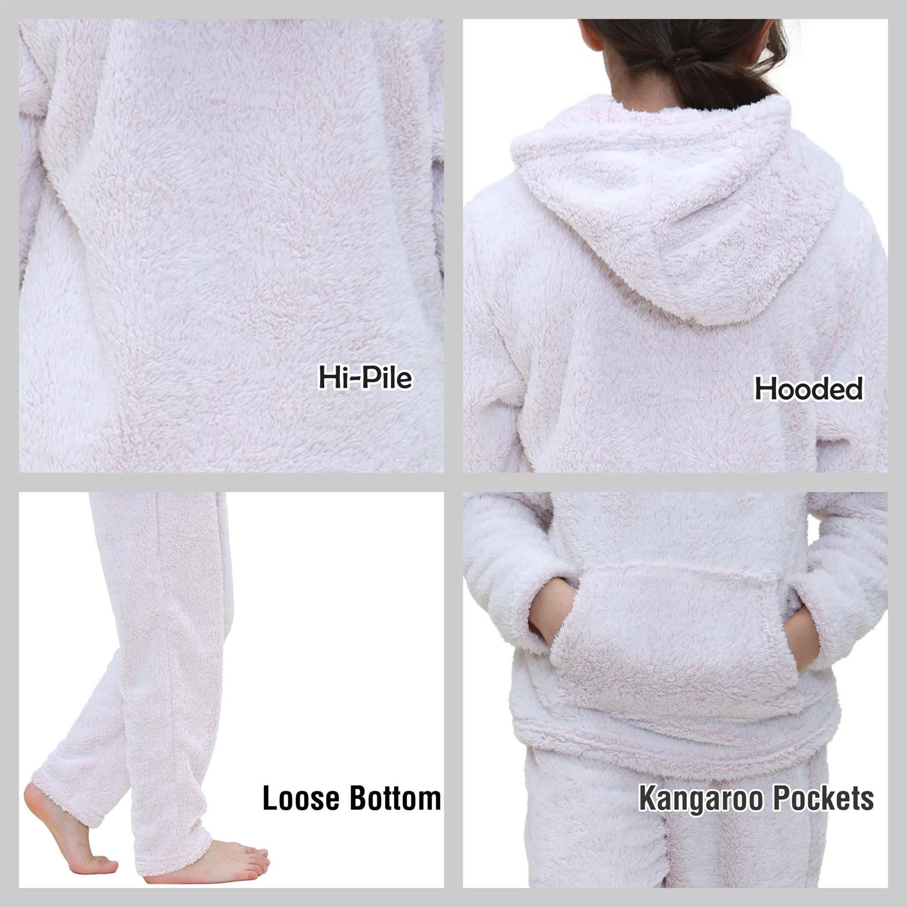 Kids Boys Girls Plain Pyjama Extra Soft Thick Pile Fleece PJS Set