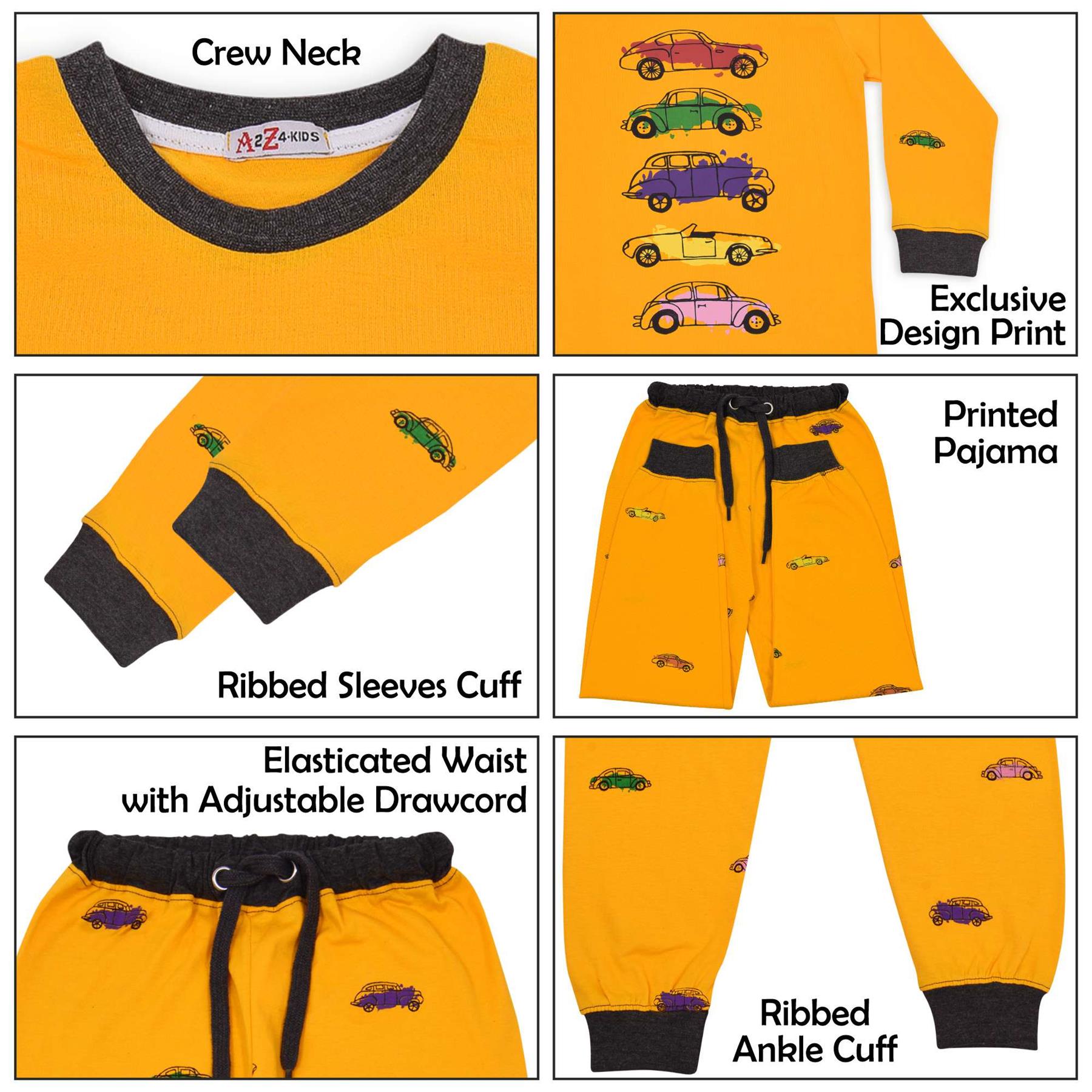Kids Unisex Girls Boys Yellow Cars Print Pyjamas Set
