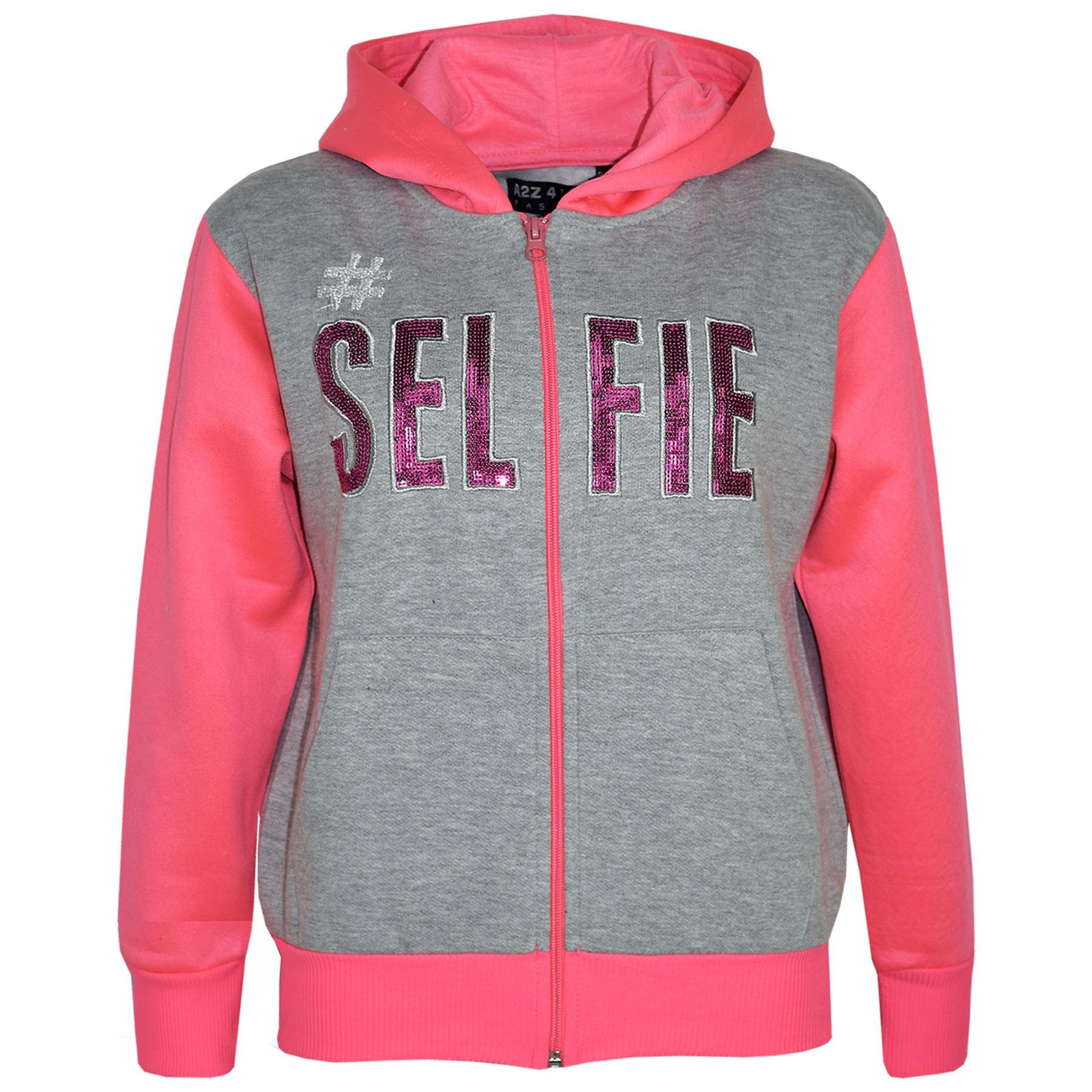 Girls #SELFIE Sequin Embroidered Grey & N.Pink Tracksuit