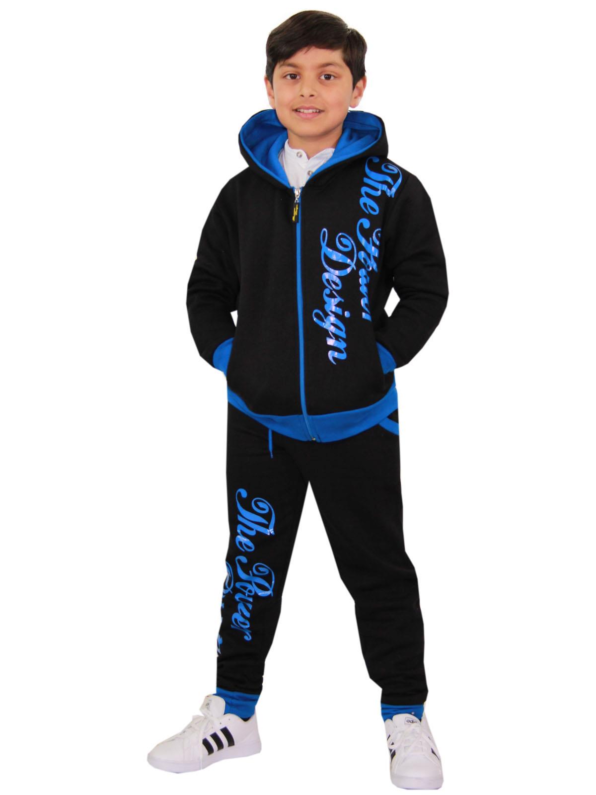 Kids Boys Girls The Power Design Jogger Black & Turquoise Tracksuit