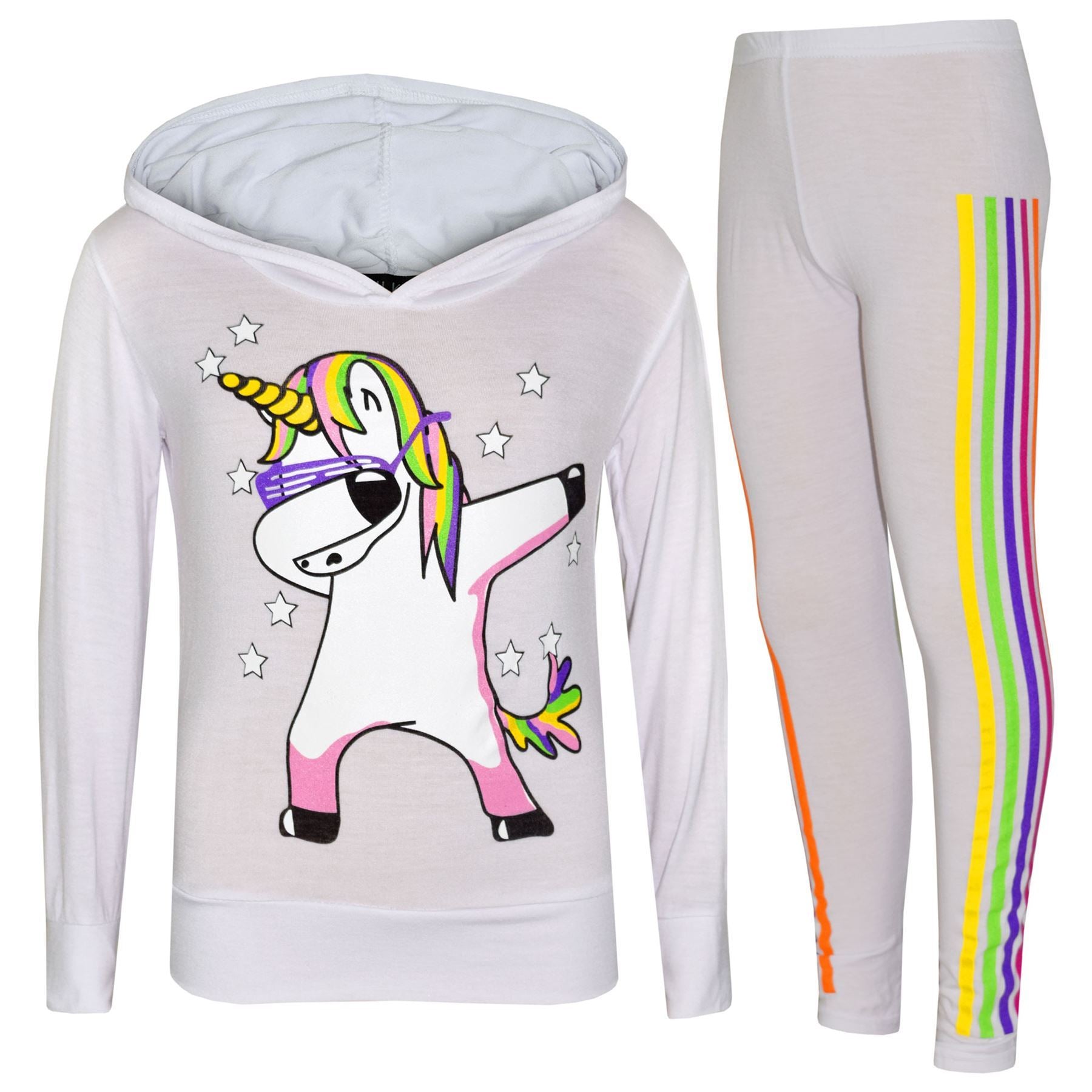 Kids Girls Rainbow Unicorn Dab Floss Hooded Top & Legging Set