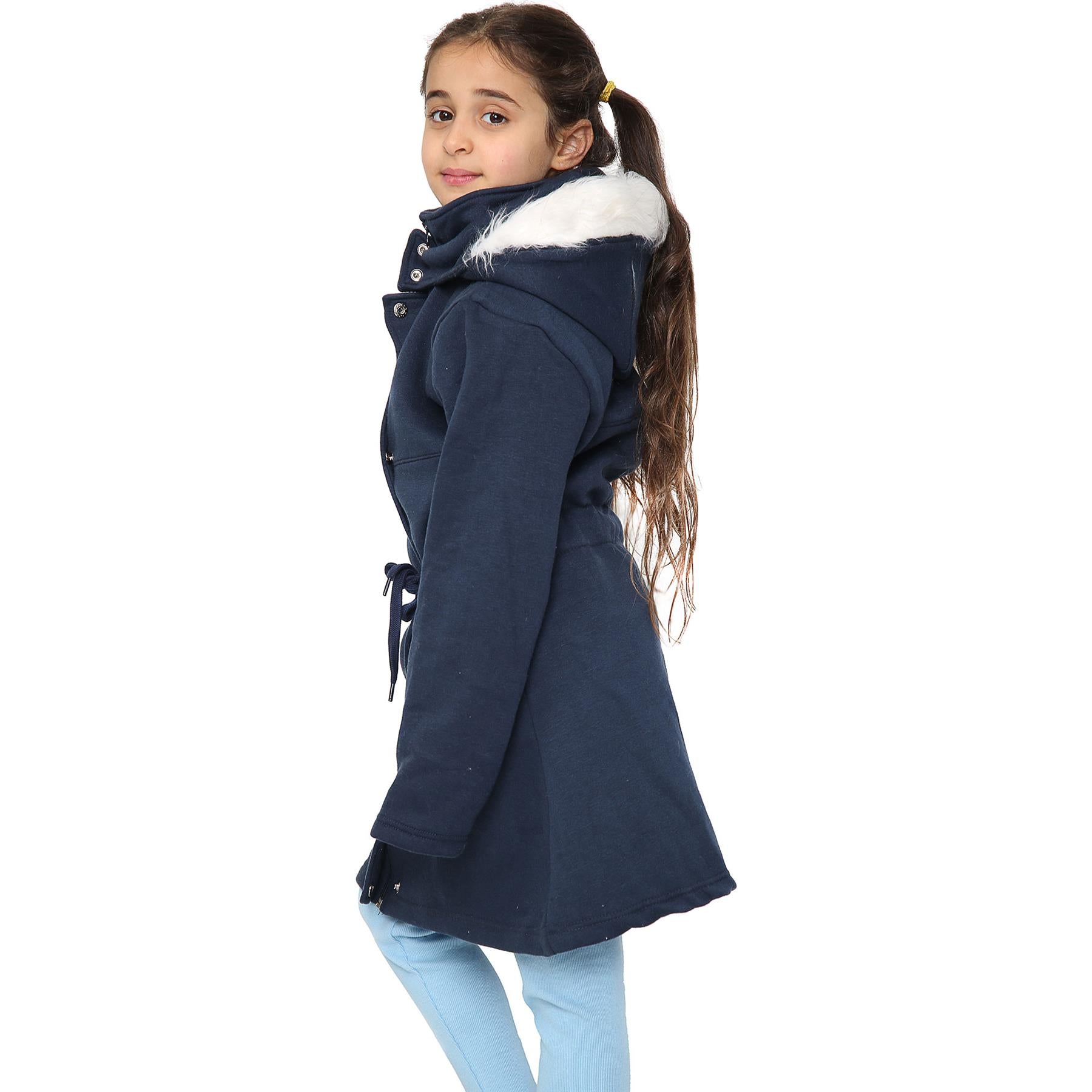 KIds Girls Hooded Faux Fur Long Parka Coat