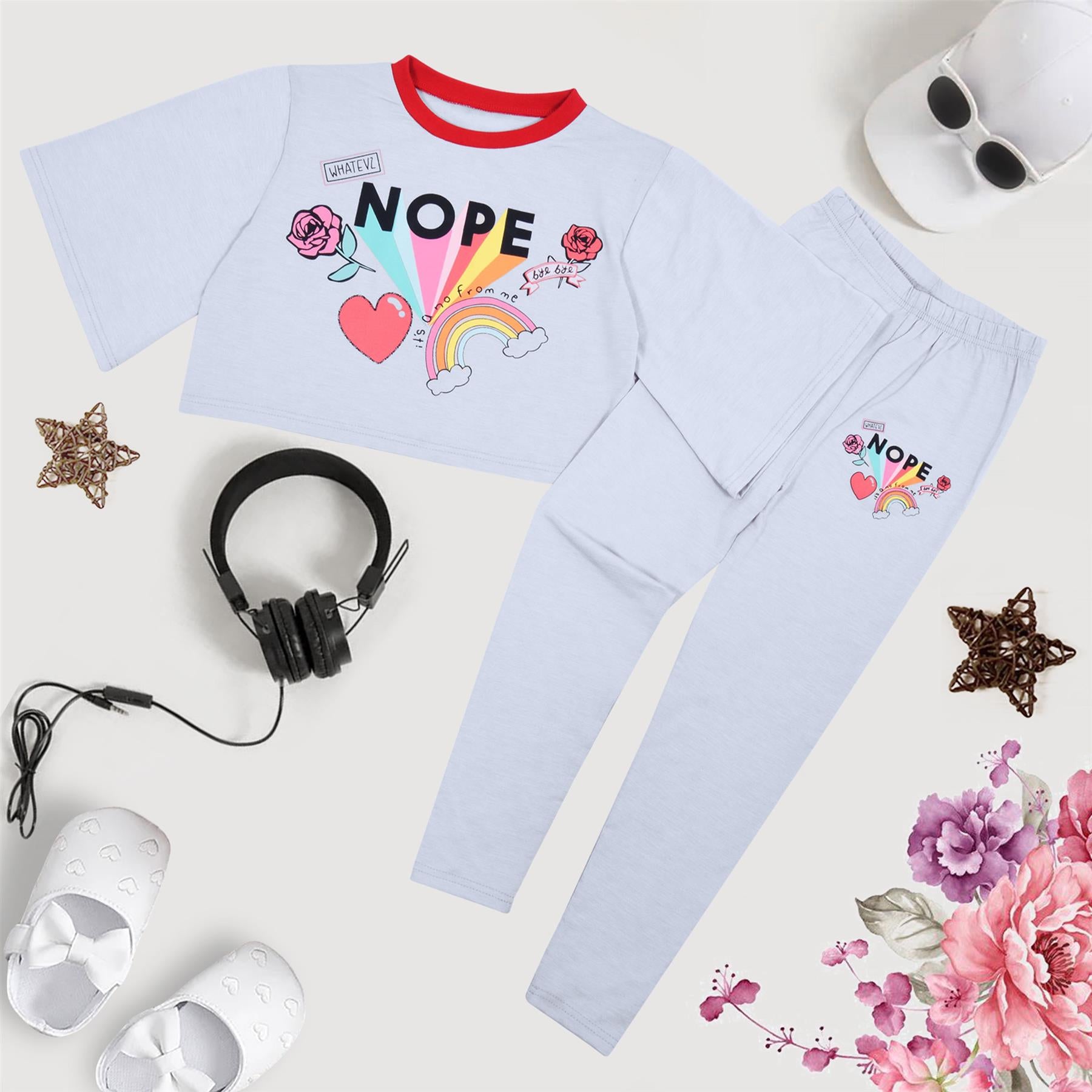 Girls Nope Print Crop Top & Legging Set