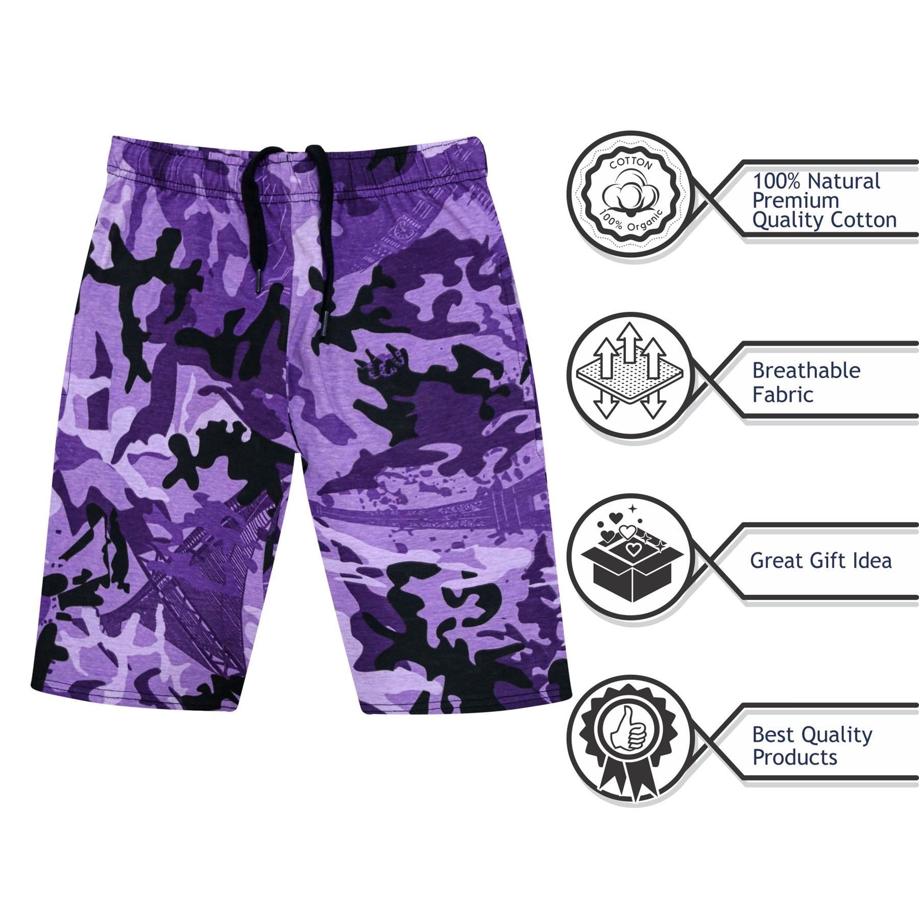 Kids Girls 100% Cotton Camo Purple Summer Shorts