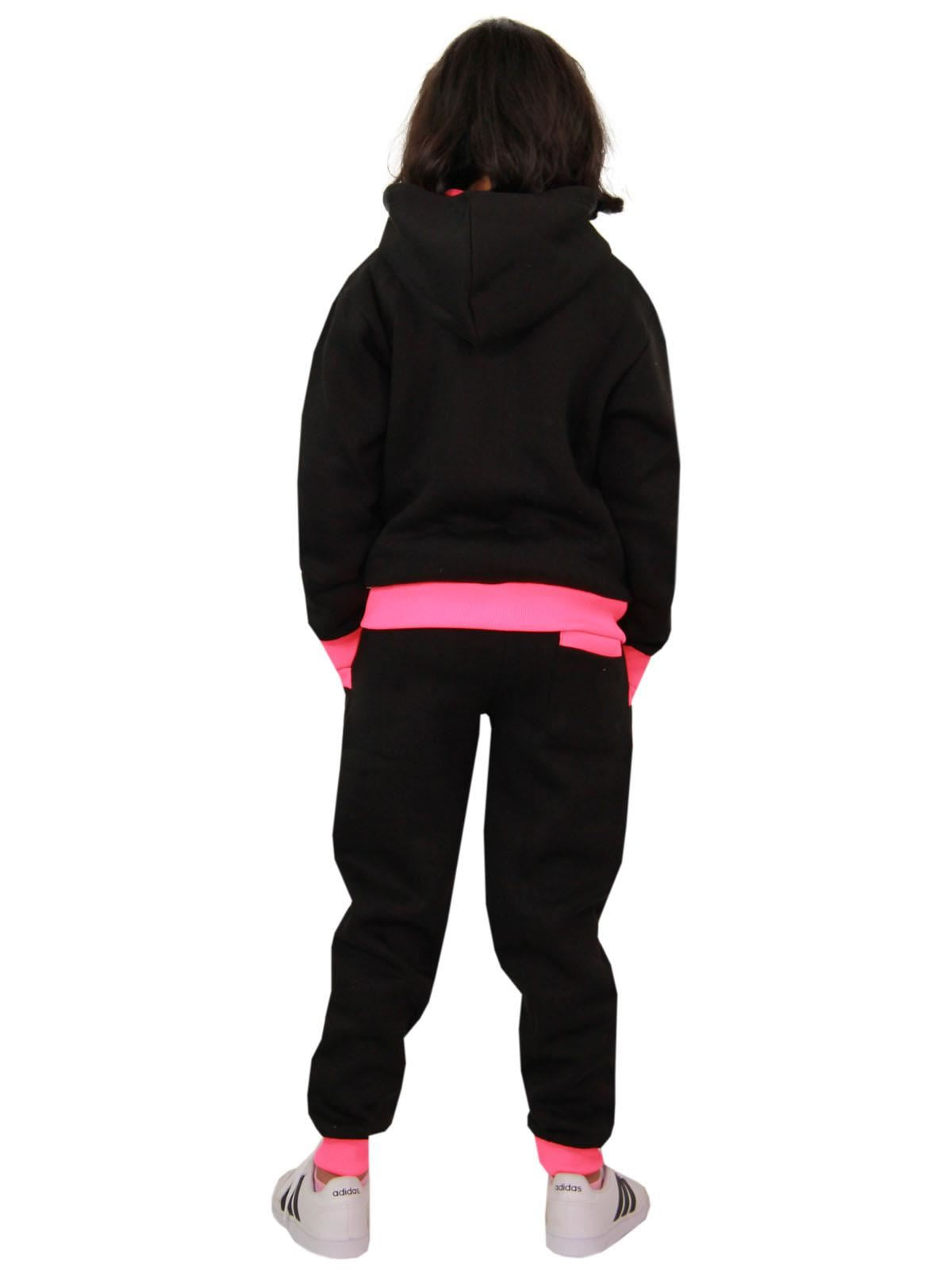 Kids Girls The Power Design Jogger Black & Neon Pink Tracksuit