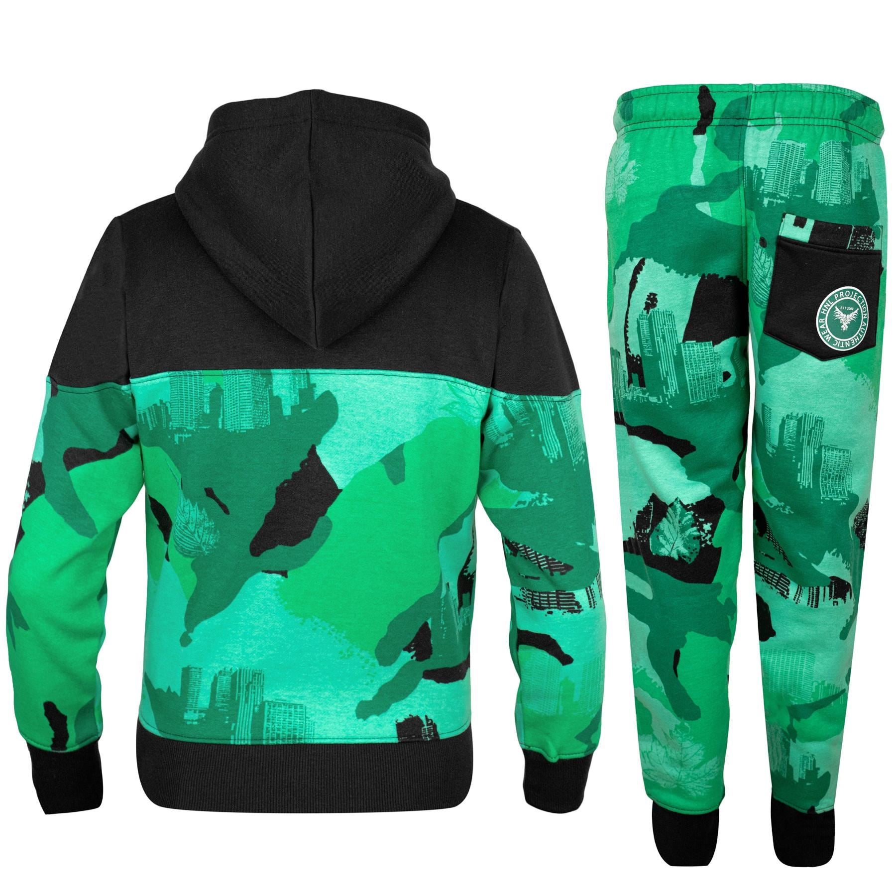 Kids Boys HNL Camouflage Green Print Hooded Tracksuit