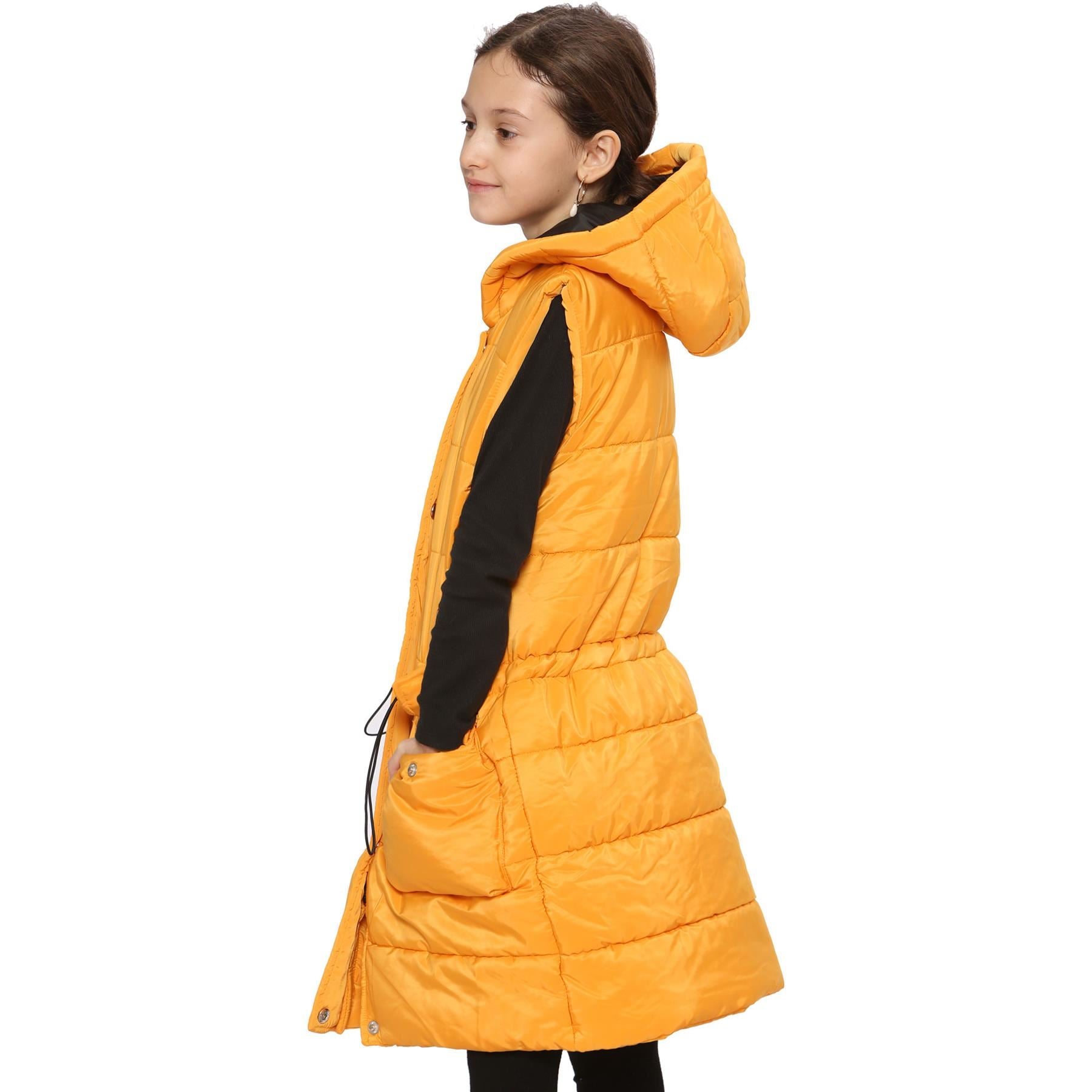 Kids Girls Mustard Gilet Long Line Style Jacket