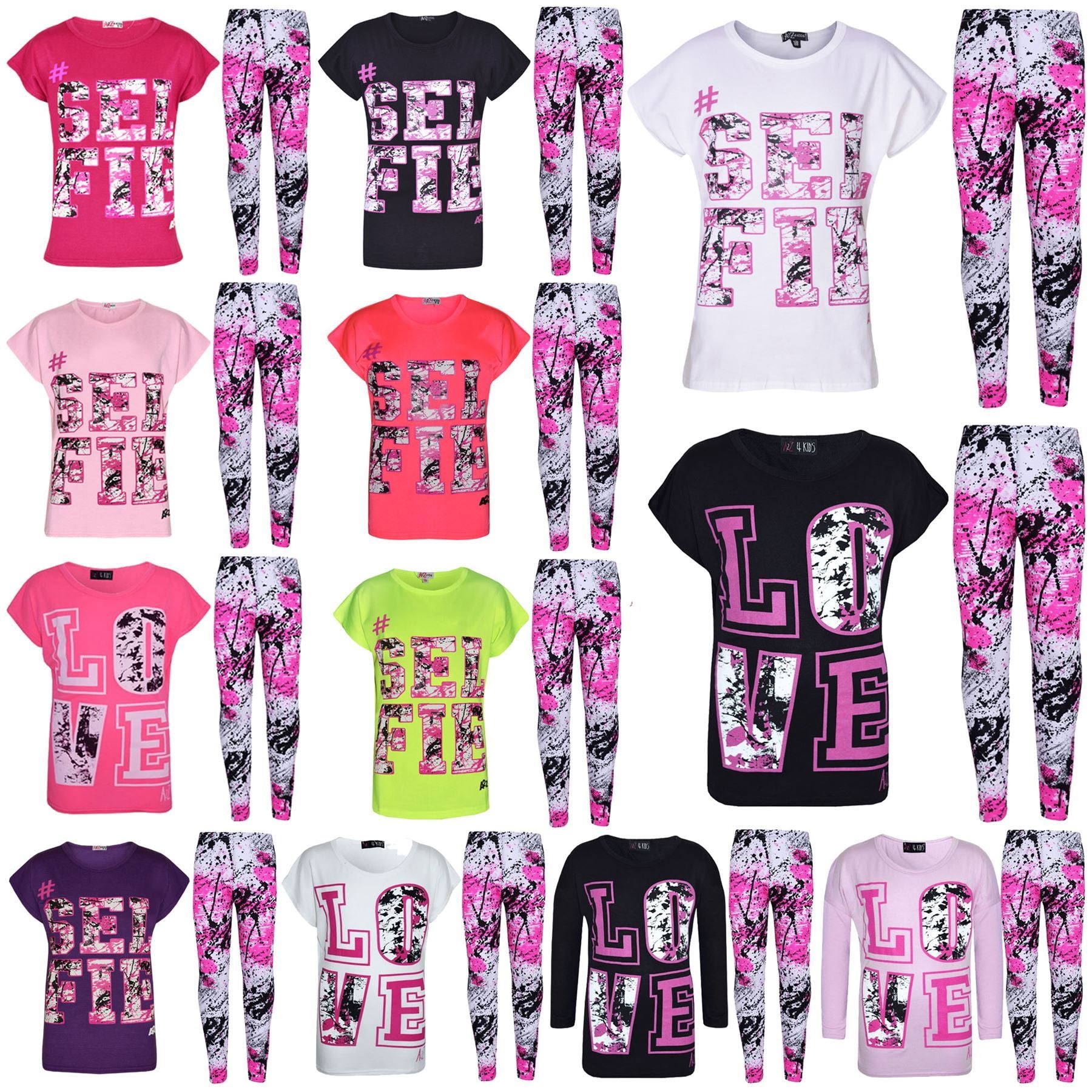 Kids Girls Love Selfie Printed Top & Legging Splash Set