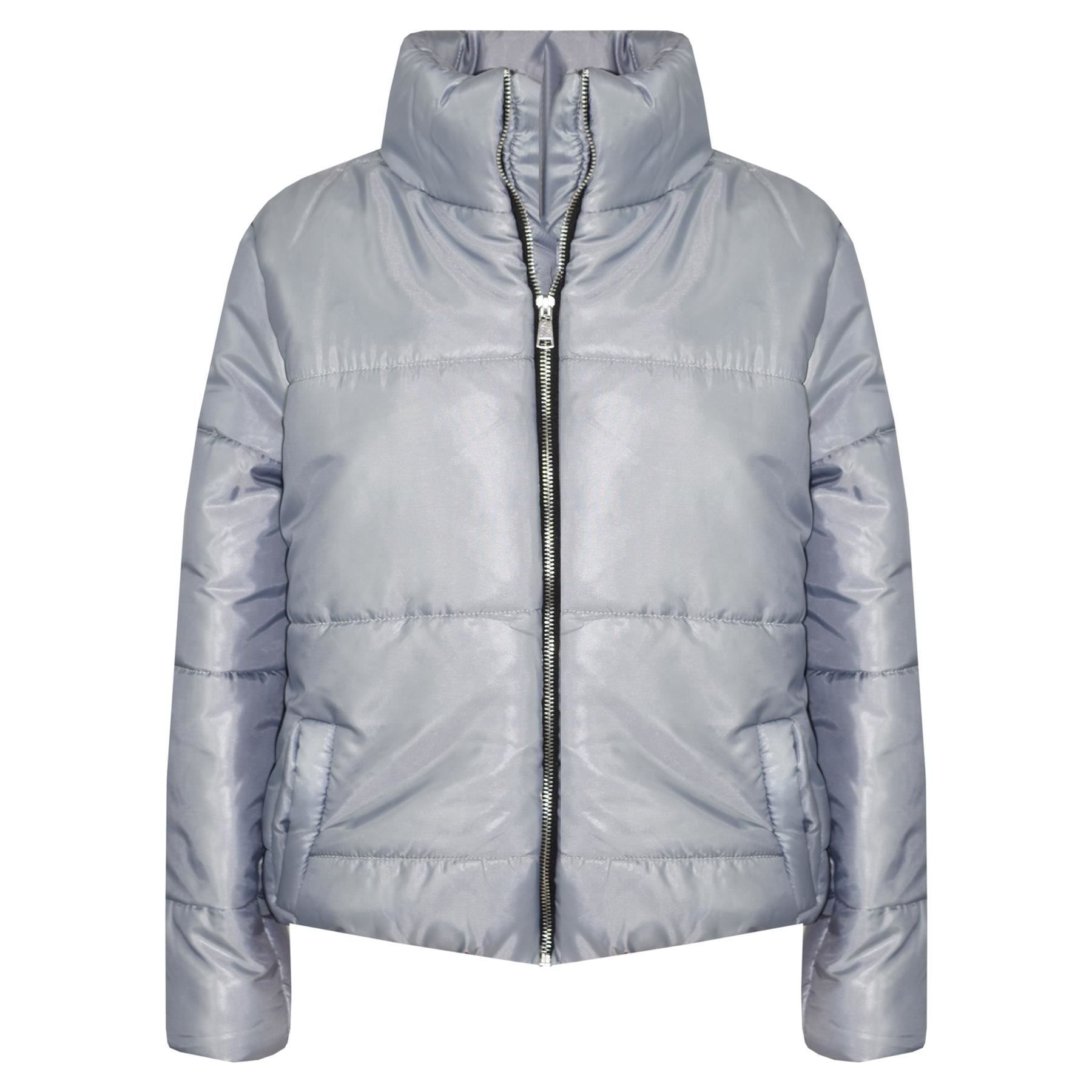 Girls Silver Grey Wetlook Padded Quilted Puffer Jacket - Kids Clothing Store