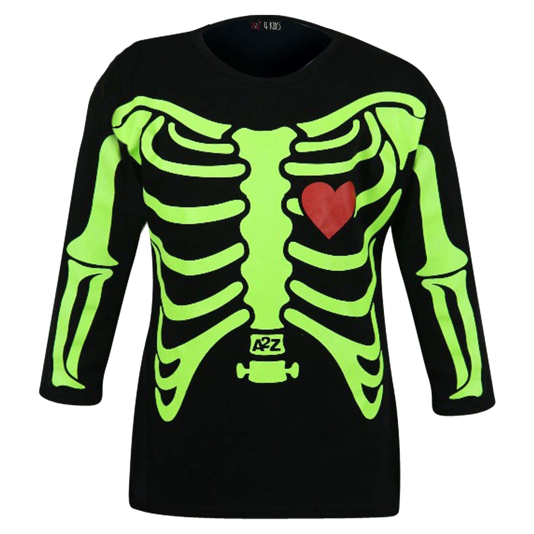 Kids Girls Neon Green Skeleton Print Halloween Costume Set