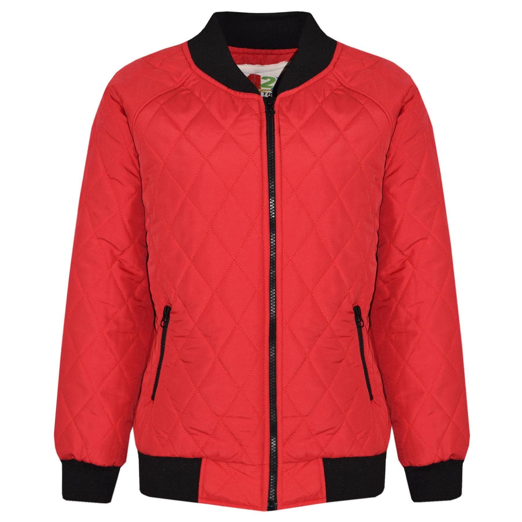 Kids Jacket Girls Boys Bomber Padded Quilted Red Jackets Coats
