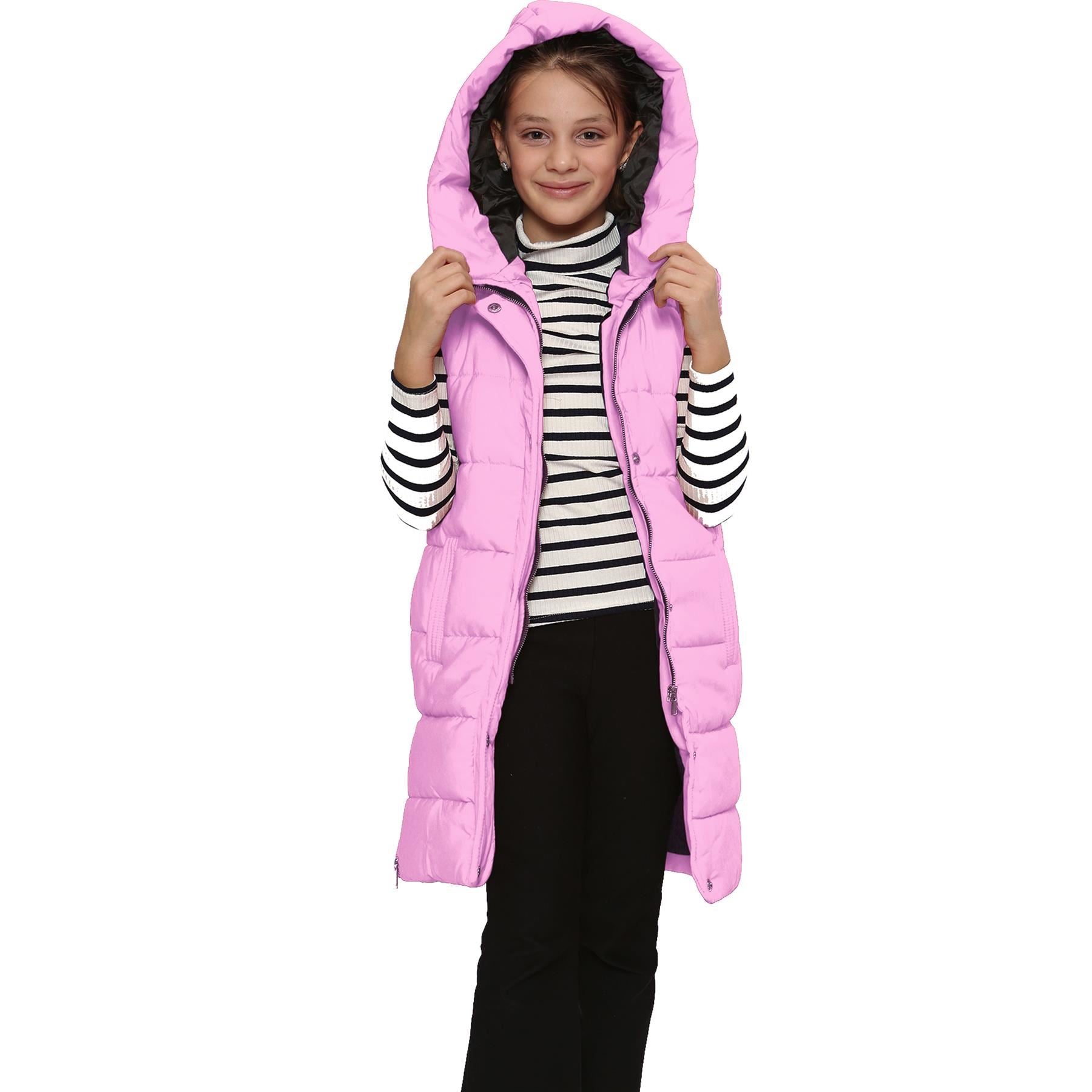 Girls Oversized Pink Gilet Long Line Style Jacket