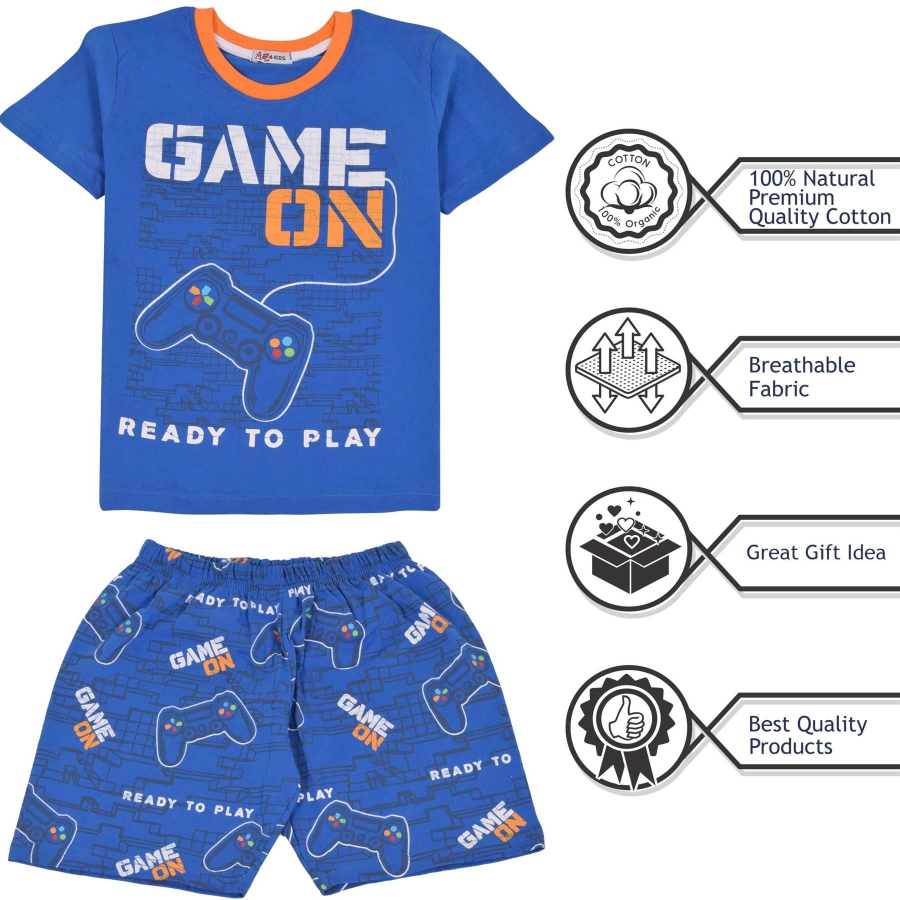 Kids Grils Boys Game On Print Royal Blue Pyjamas Set