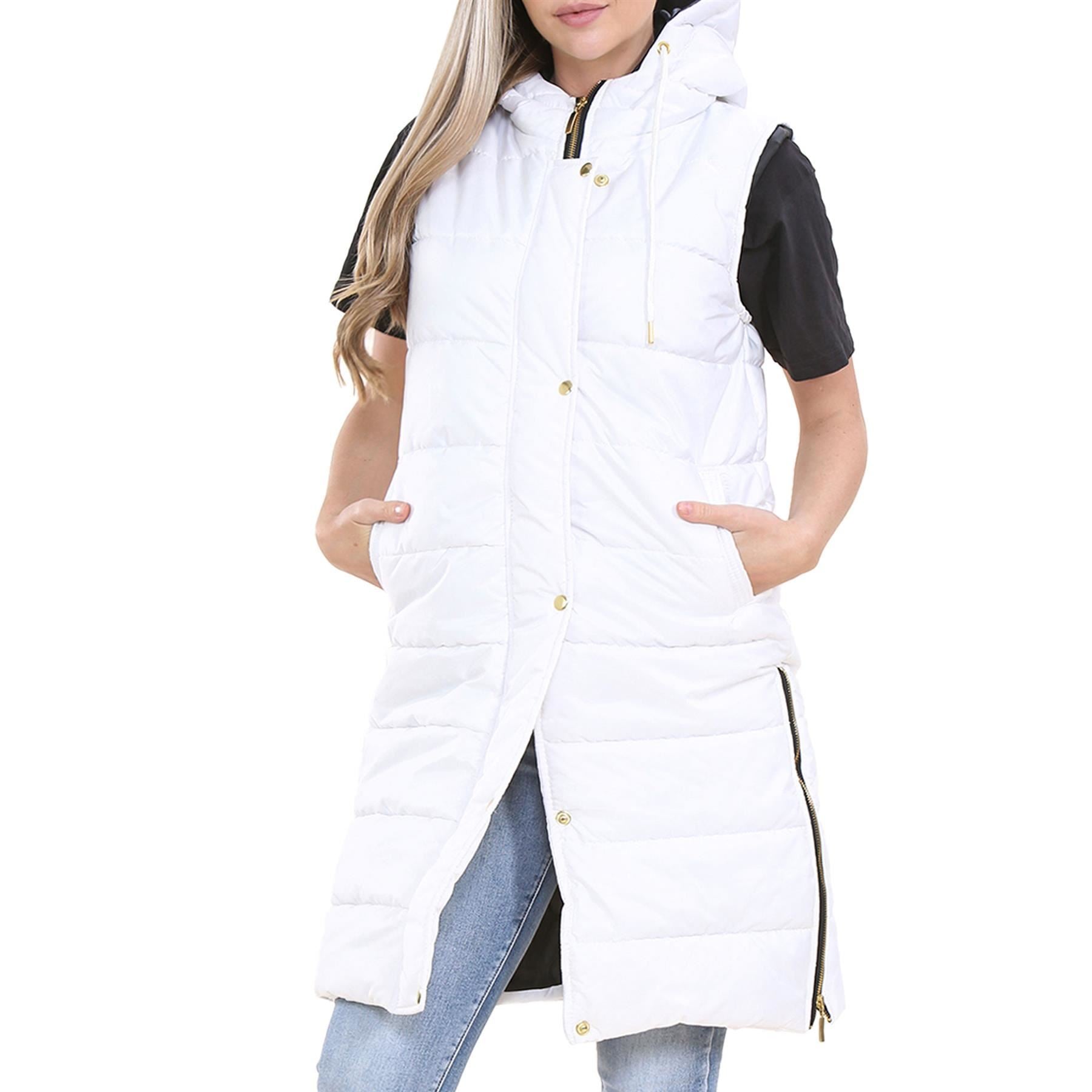 Ladies Oversized Gilet Long Line Style White Jacket Long Sleeveless Fashion Coat