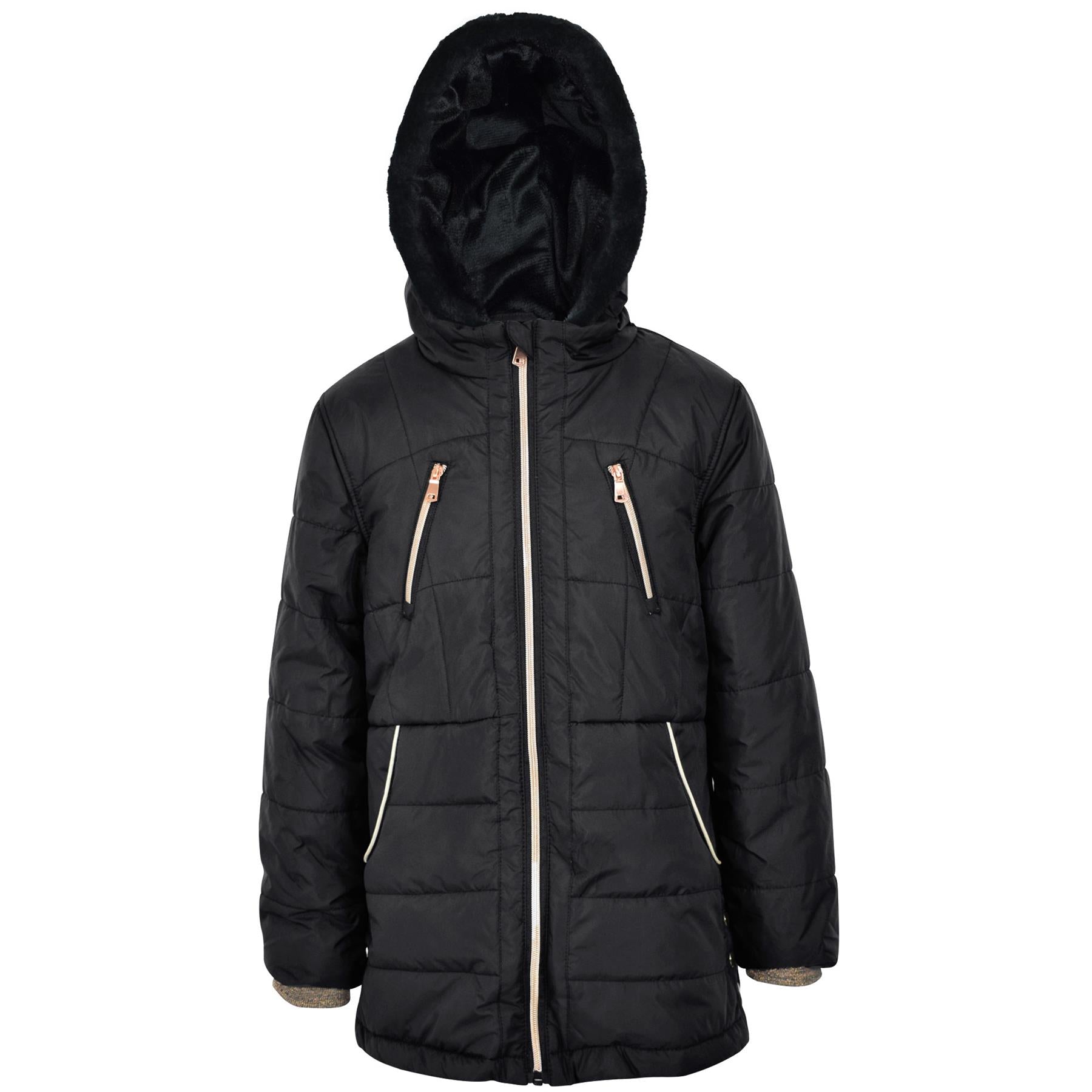 Kids Girls Longline Fashion Black Padded Casual Jacket - Kids Clothing Store