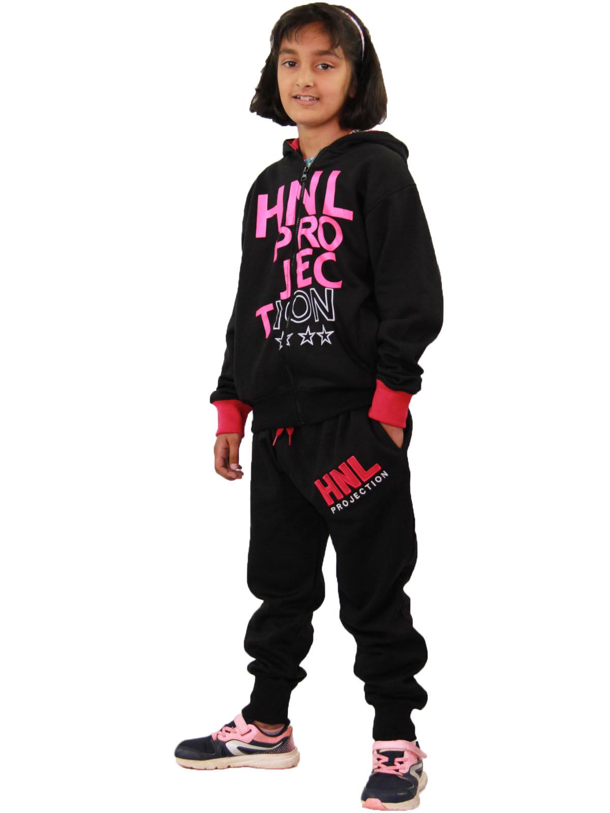 Girls HNL Projection Print Pink Hoodie Tracksuit