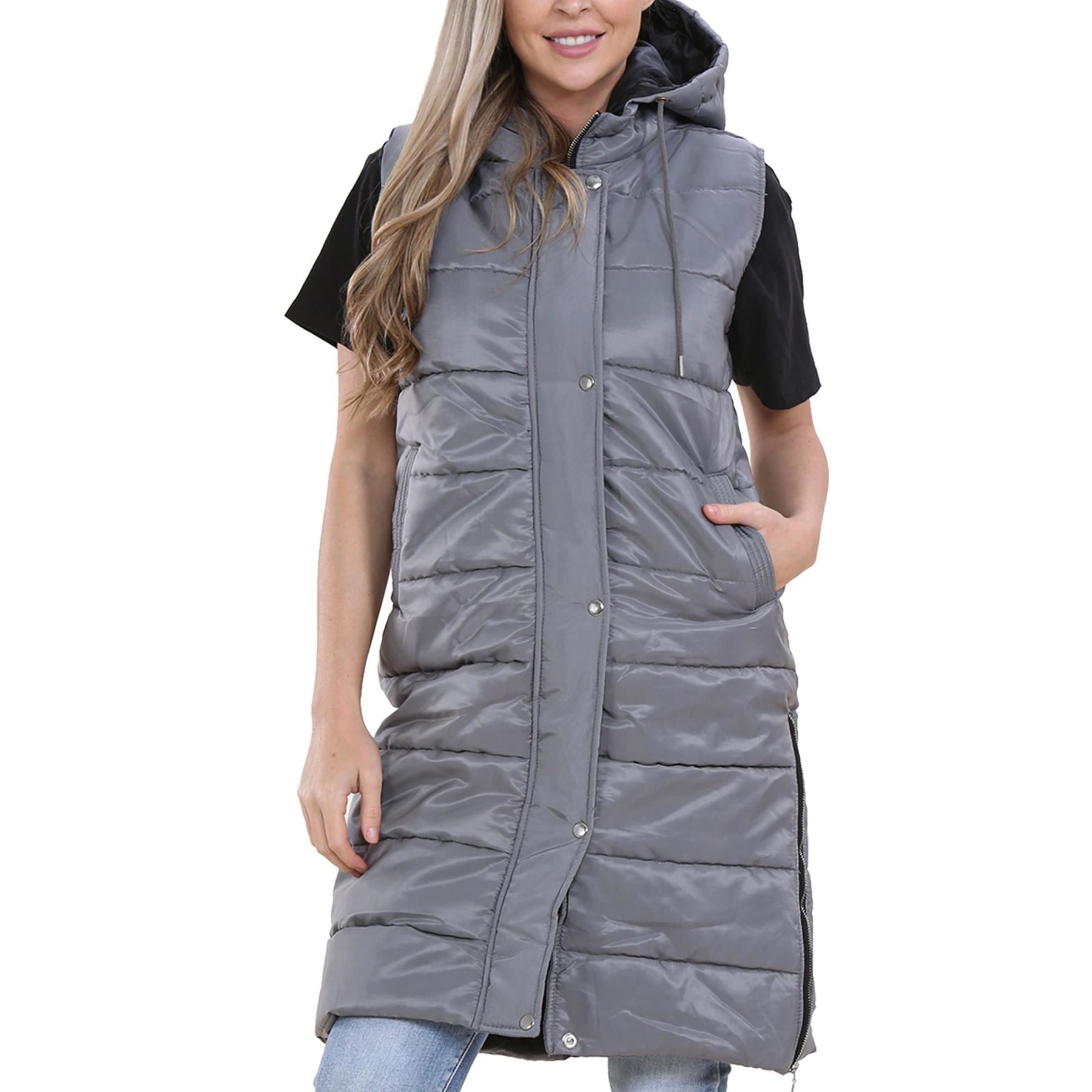 Ladies Oversized Zipped Gilet Long Line Style Steel Grey Jacket Sleeveless Long Coat