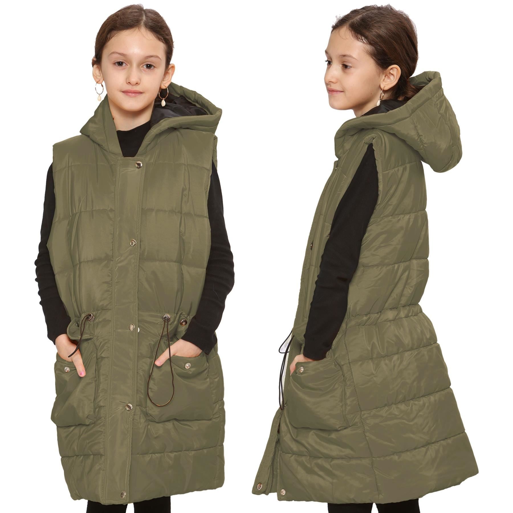 Kids Girls Khaki Gilet Long Line Style Jacket