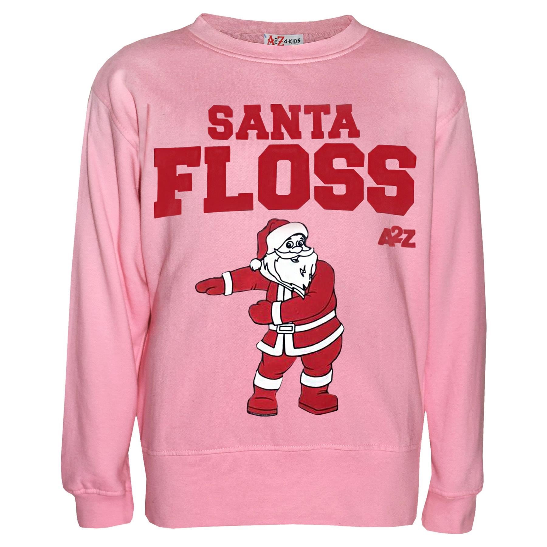 Kids Girls Baby Pink Christmas Jumper Pullover Sweatshirt Santa Floss Print