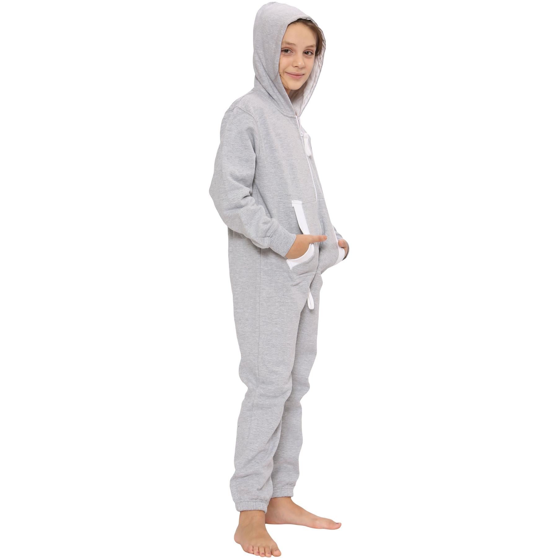 Girls Boys Grey Fleece Pyjamas Sleepsuit Onesie