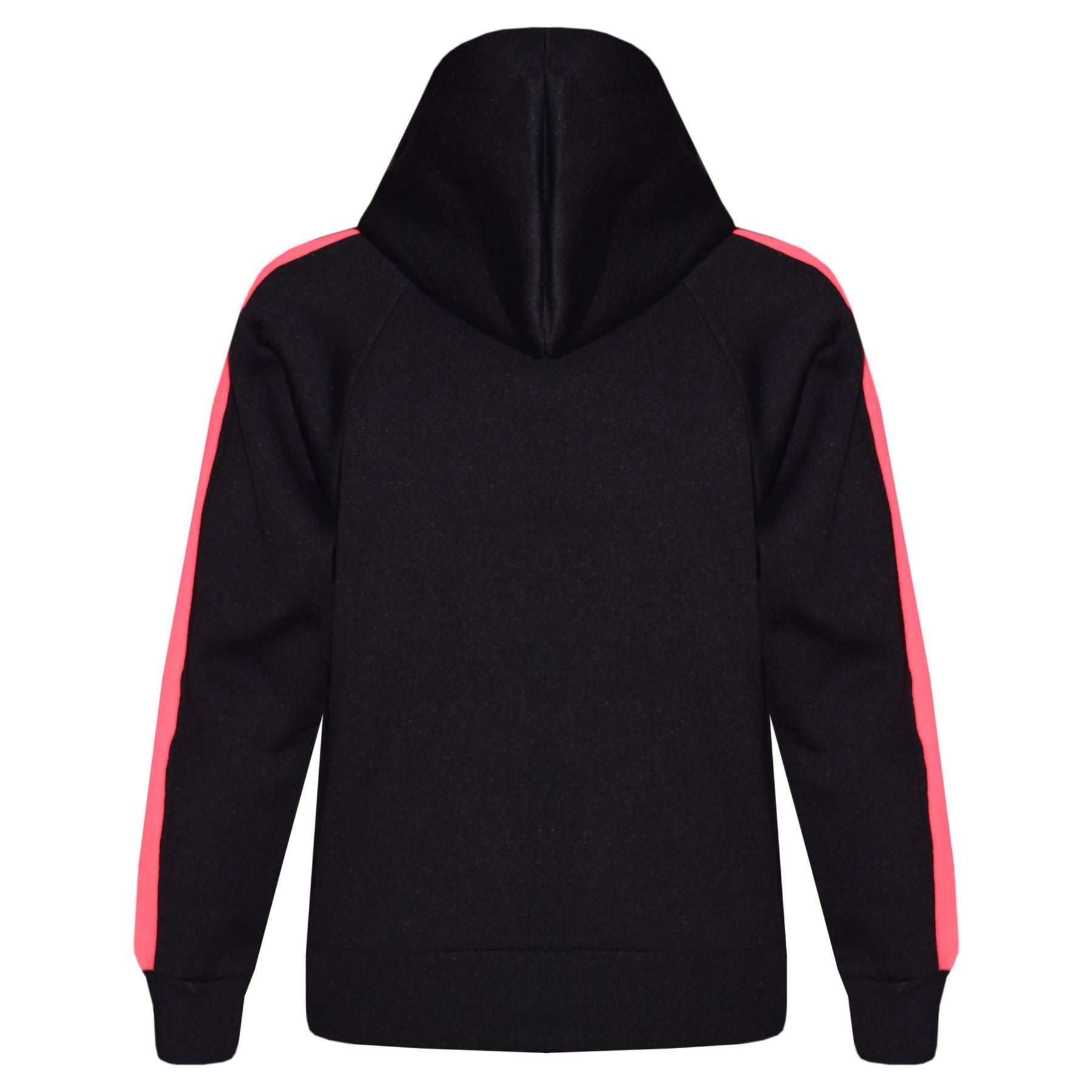 Girls Black & N.Pink Jogging Plain Fleece Hooded Tracksuit