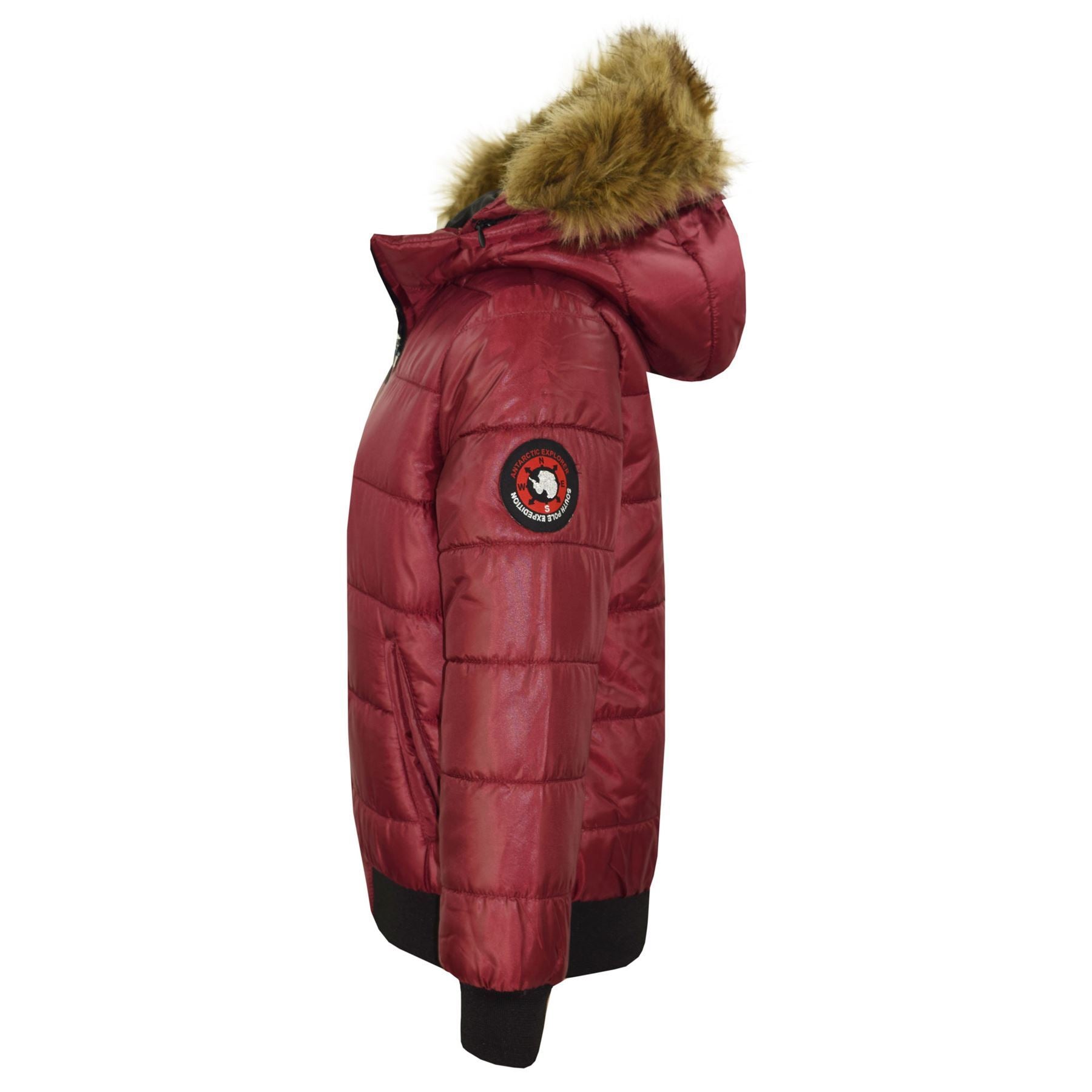 Kids Girls Boys Fux Fur Wine Hooded Puffer Jacket