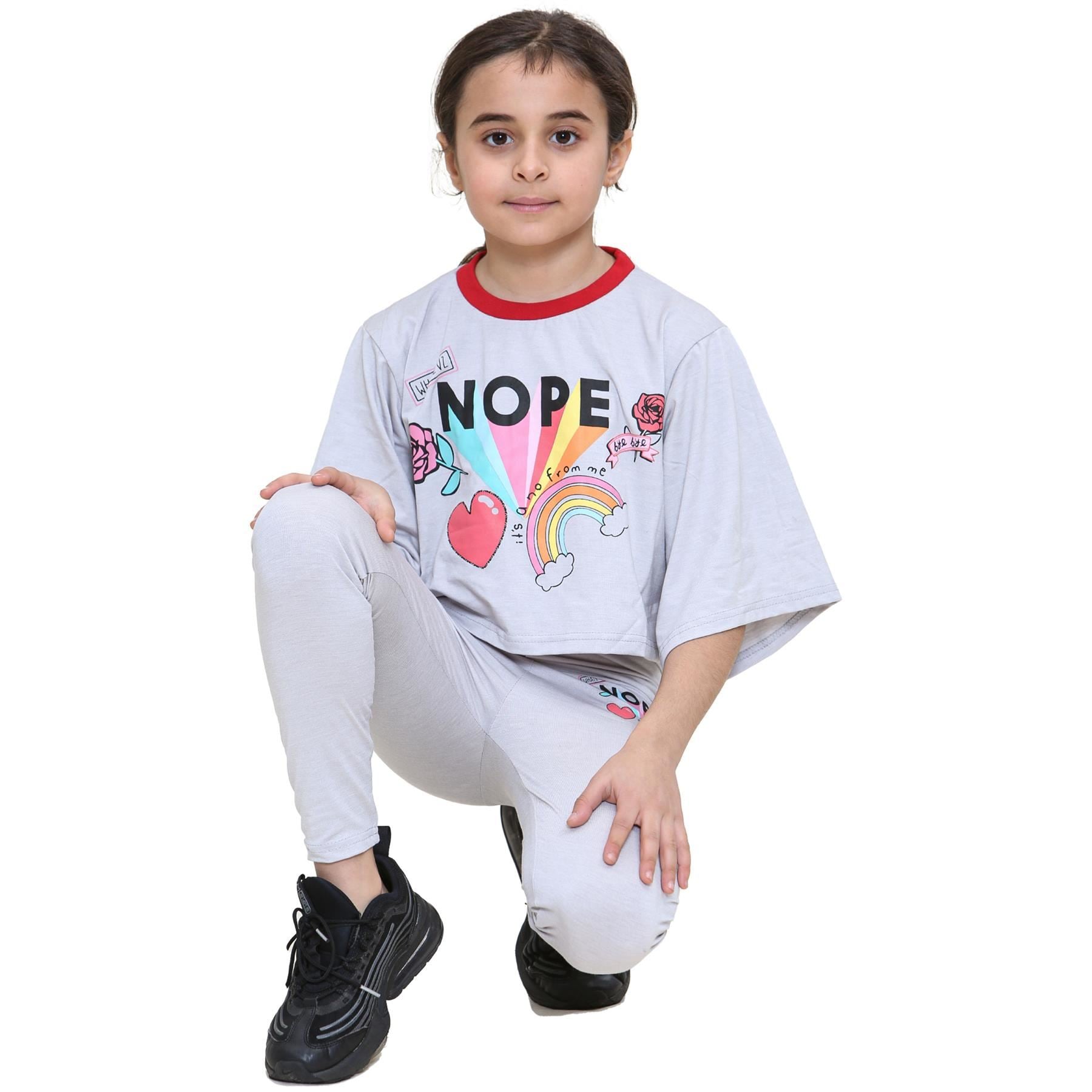 Girls Nope Print Crop Top & Legging Set