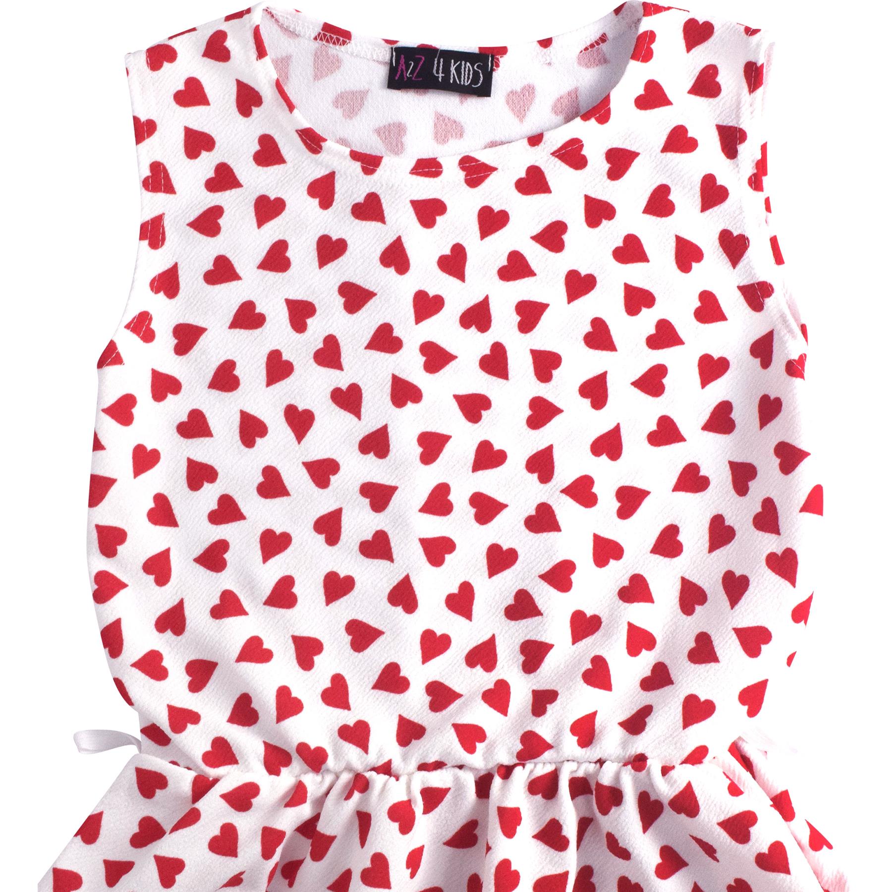 Kids Girls Skater Dress Hearts Print Sleeveless Party