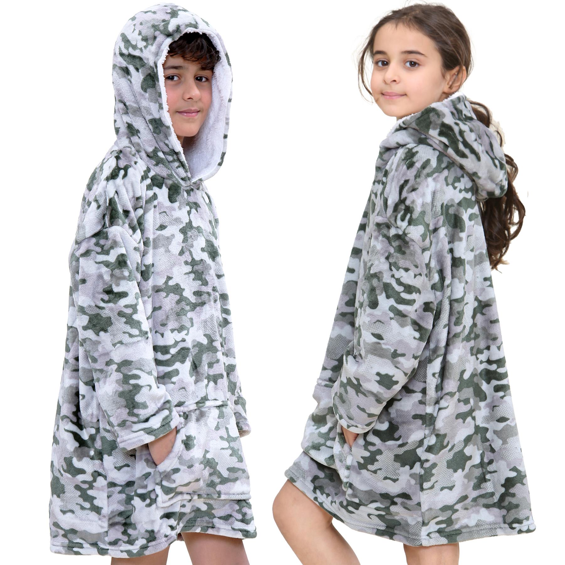 Kids Girls Boys Oversized Hoodie Camouflage Charcoal Print Fleece Snuggle