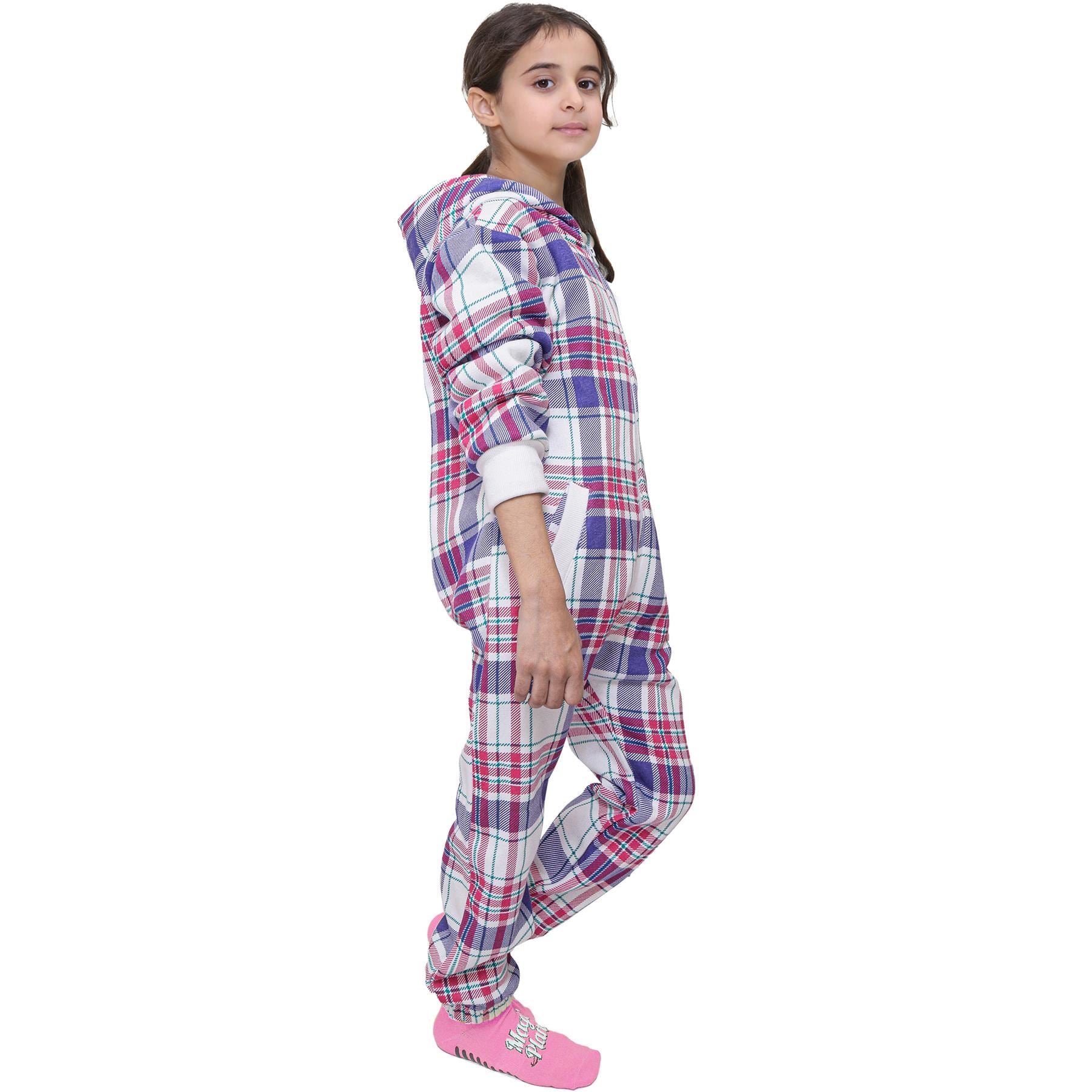 Kids Girls Soft Fleece Purple Check Printed Onesie