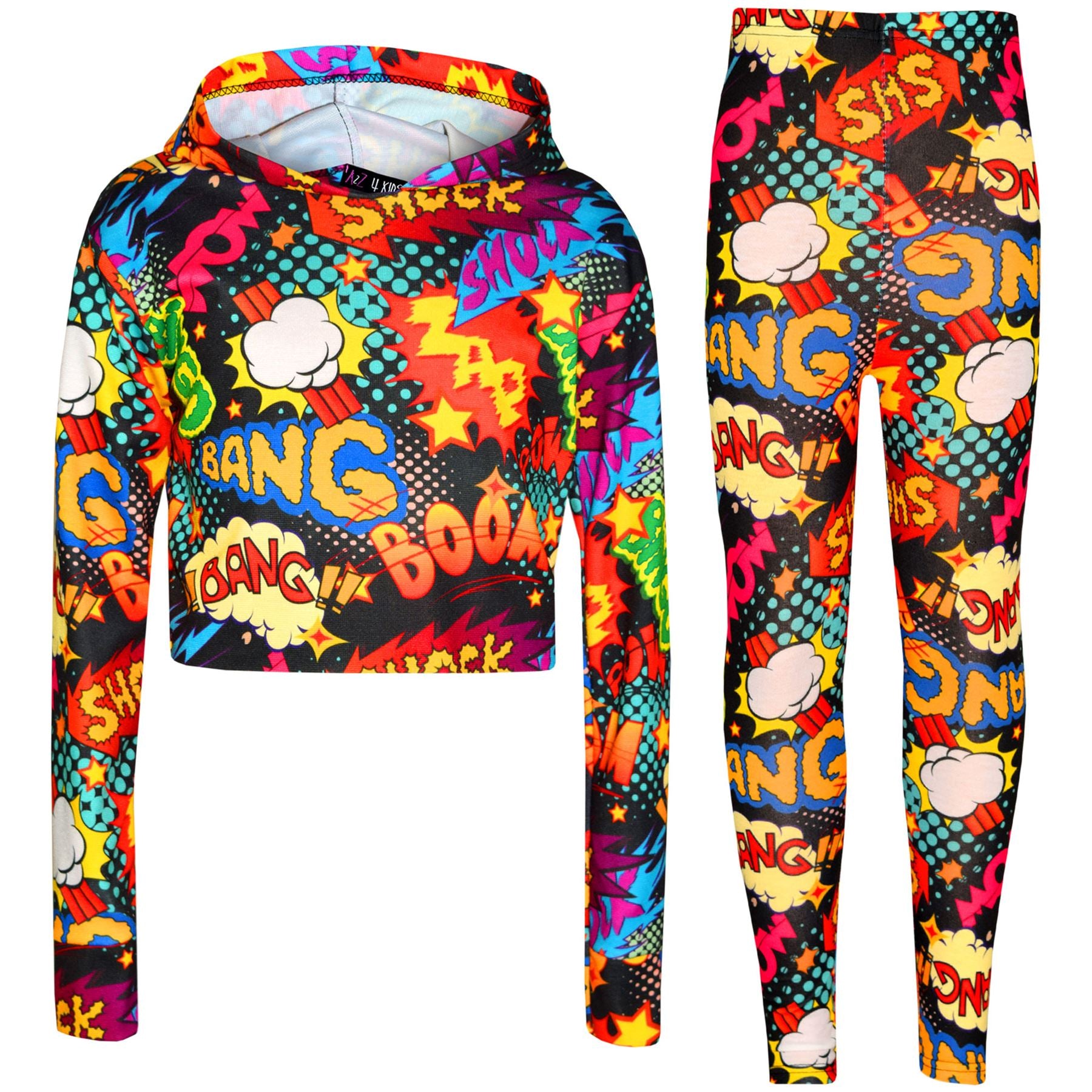 Kids Girls Wow Bang Boom Hooded Top & Legging Set