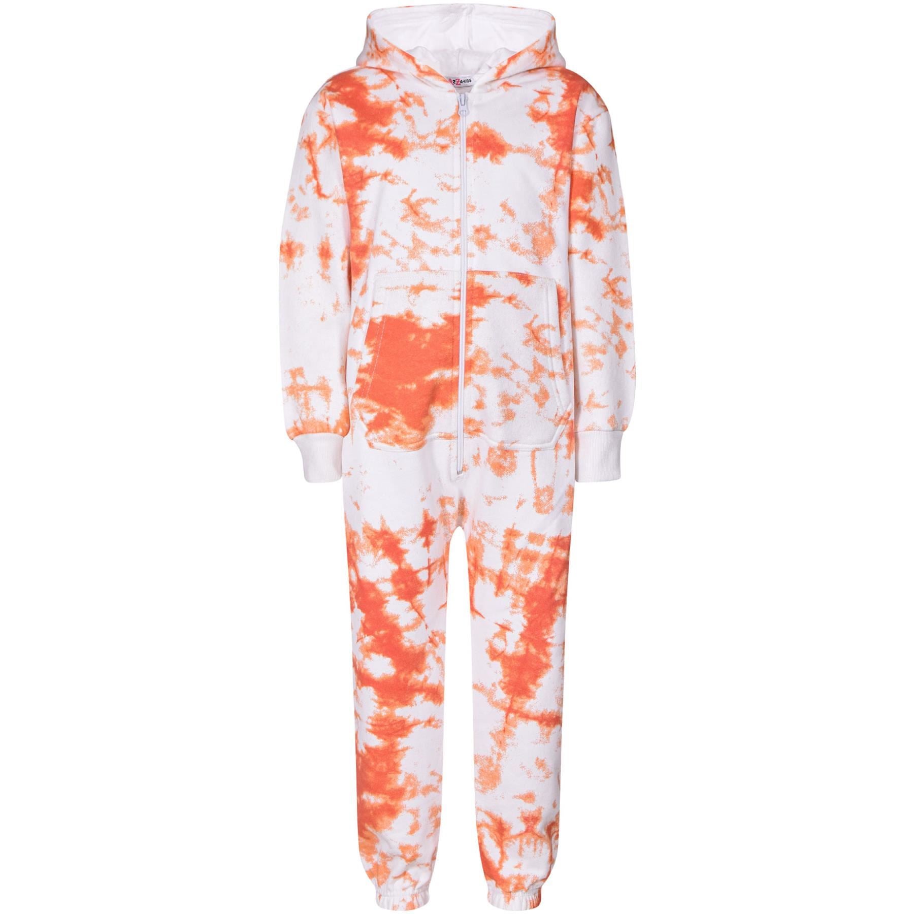 Kids Girls Soft Fleece Orange Tie Dye Printed Onesie