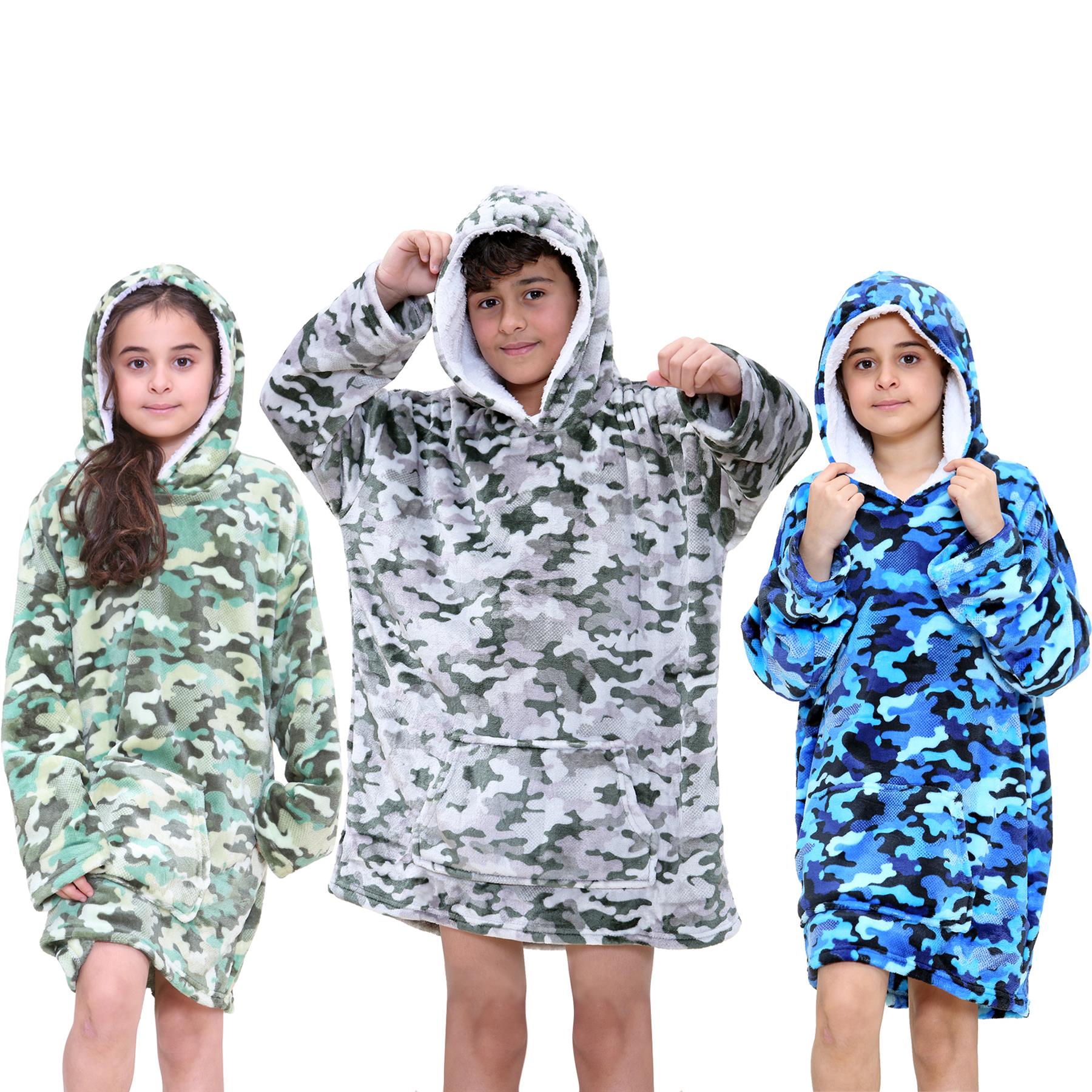 Kids Girls Boys Oversized Hoodie Camouflage Print Fleece Snuggle