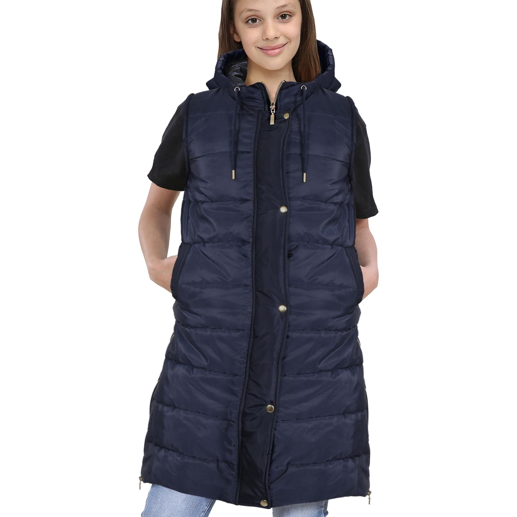 Kids Girls Oversized Gilet Long Line Style Navy Jacket