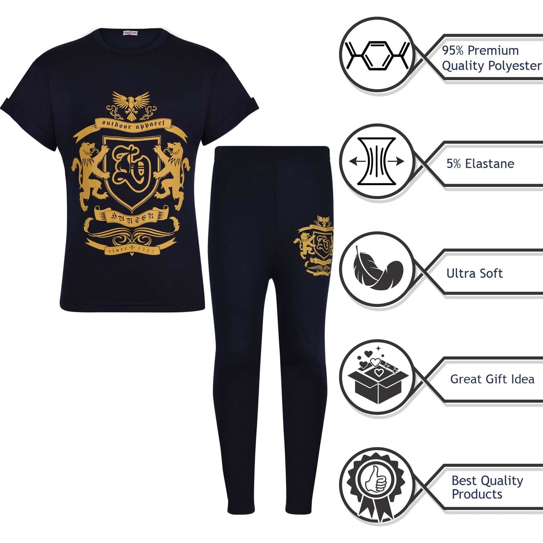 Kids Girls Varsity Lion Print T Shirt Top & Legging Set