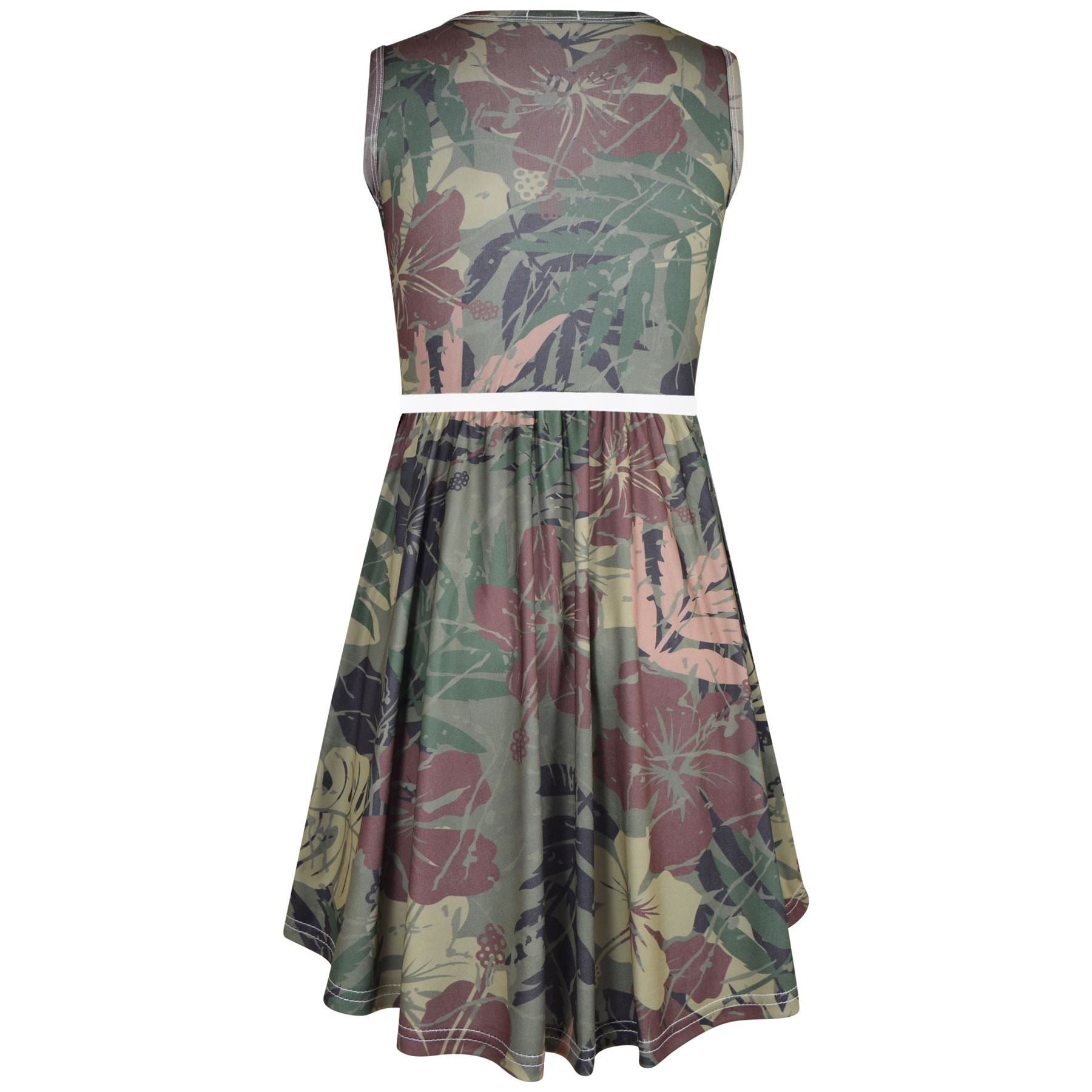 Kids Girls Sleeveless Camo Leaf Print Skater Dress