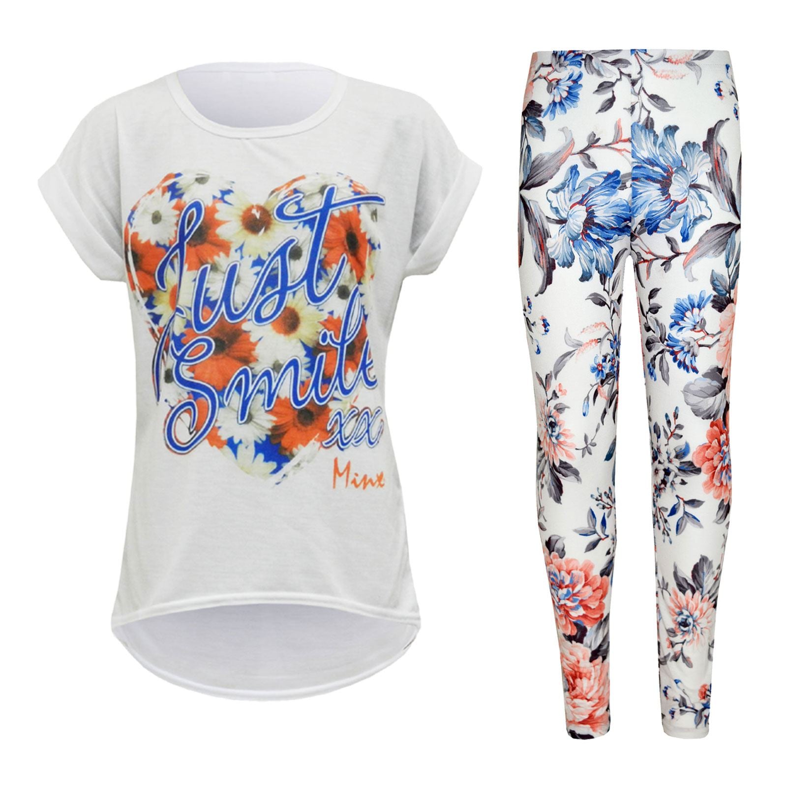 Girls Top Kids Just Smile XX Print  Top & Peach Floral Legging