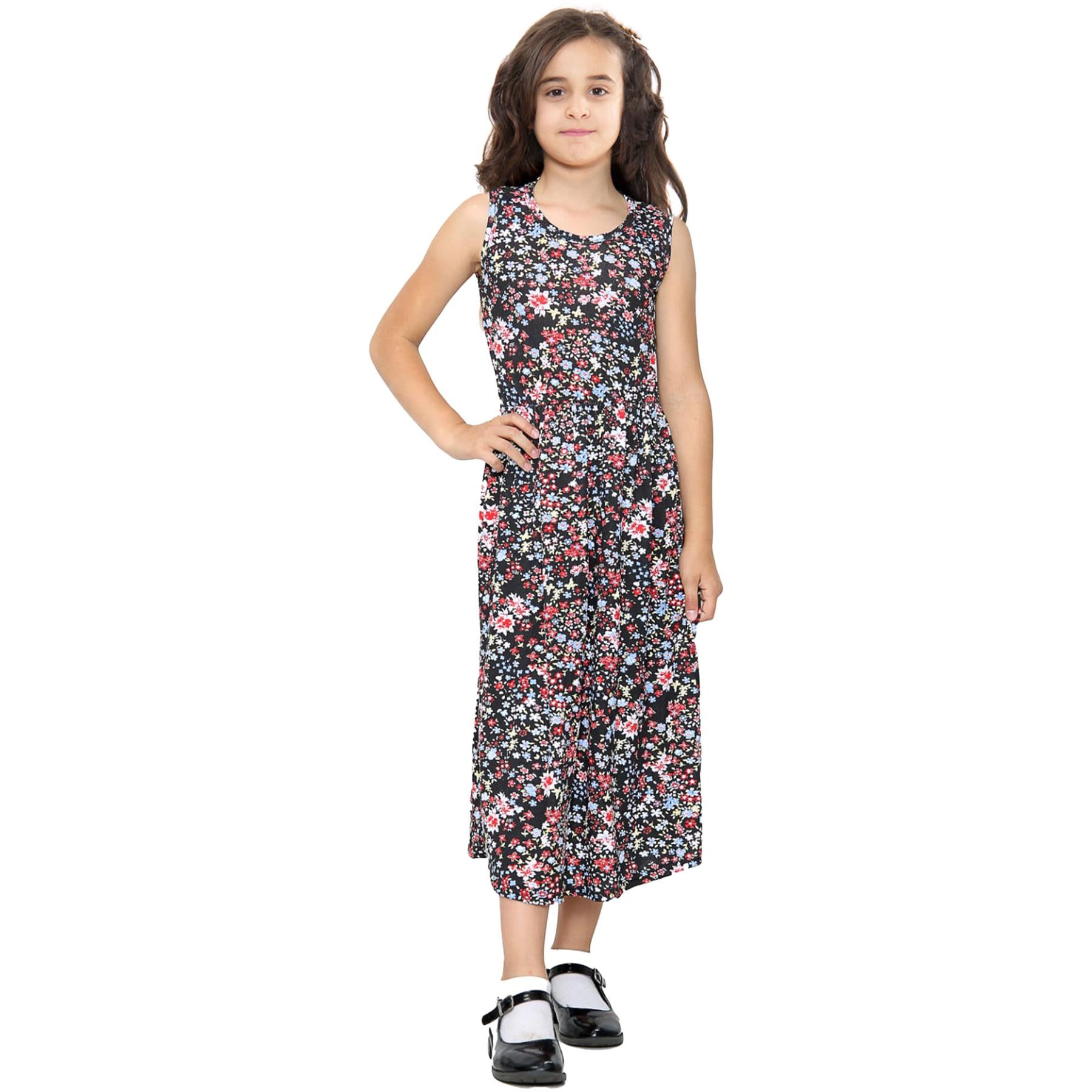 Kids Girls Sleeveless Printed Long Maxi Skater Dress