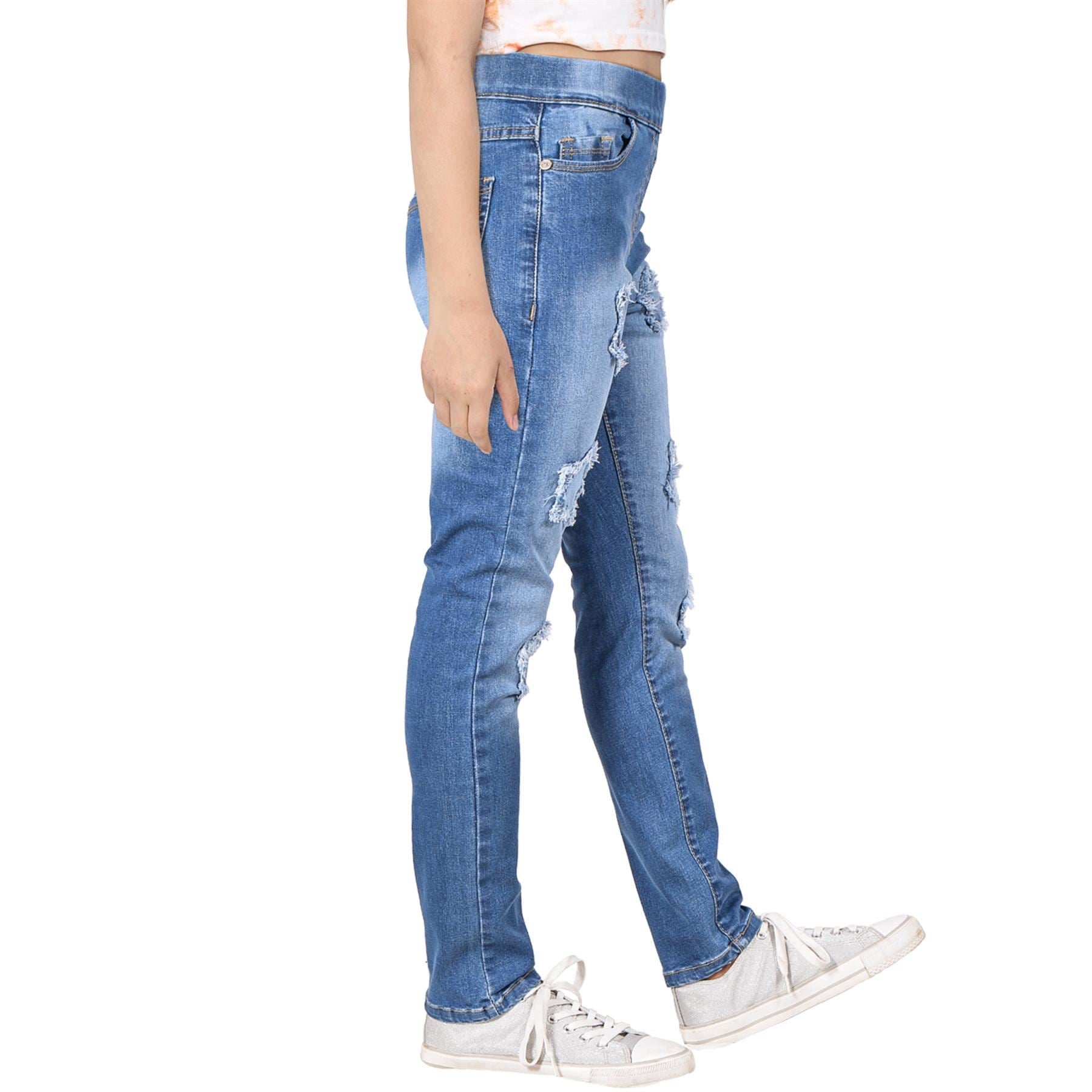 Kids Girls Comfort Stretchy Stars Ripped Mid Blue Fashion Denim Jeans