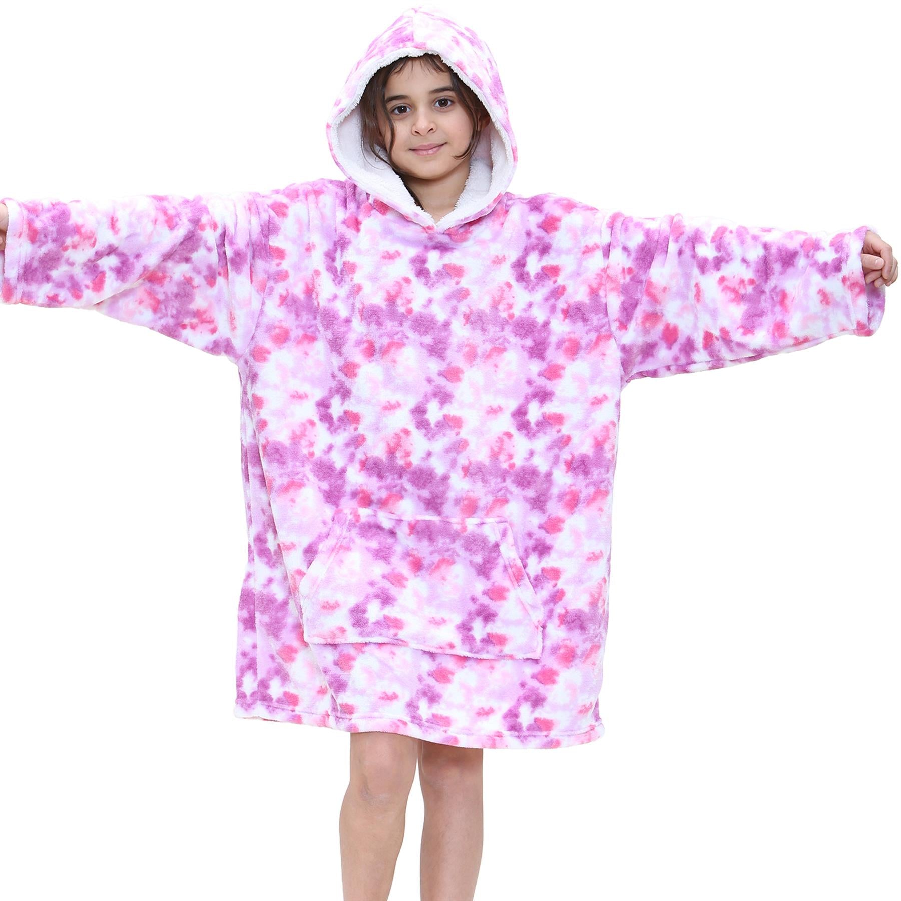Kids Unisex Oversized Hoodie Snuggle Tie Dye Lilac Printed Fleece Blanket