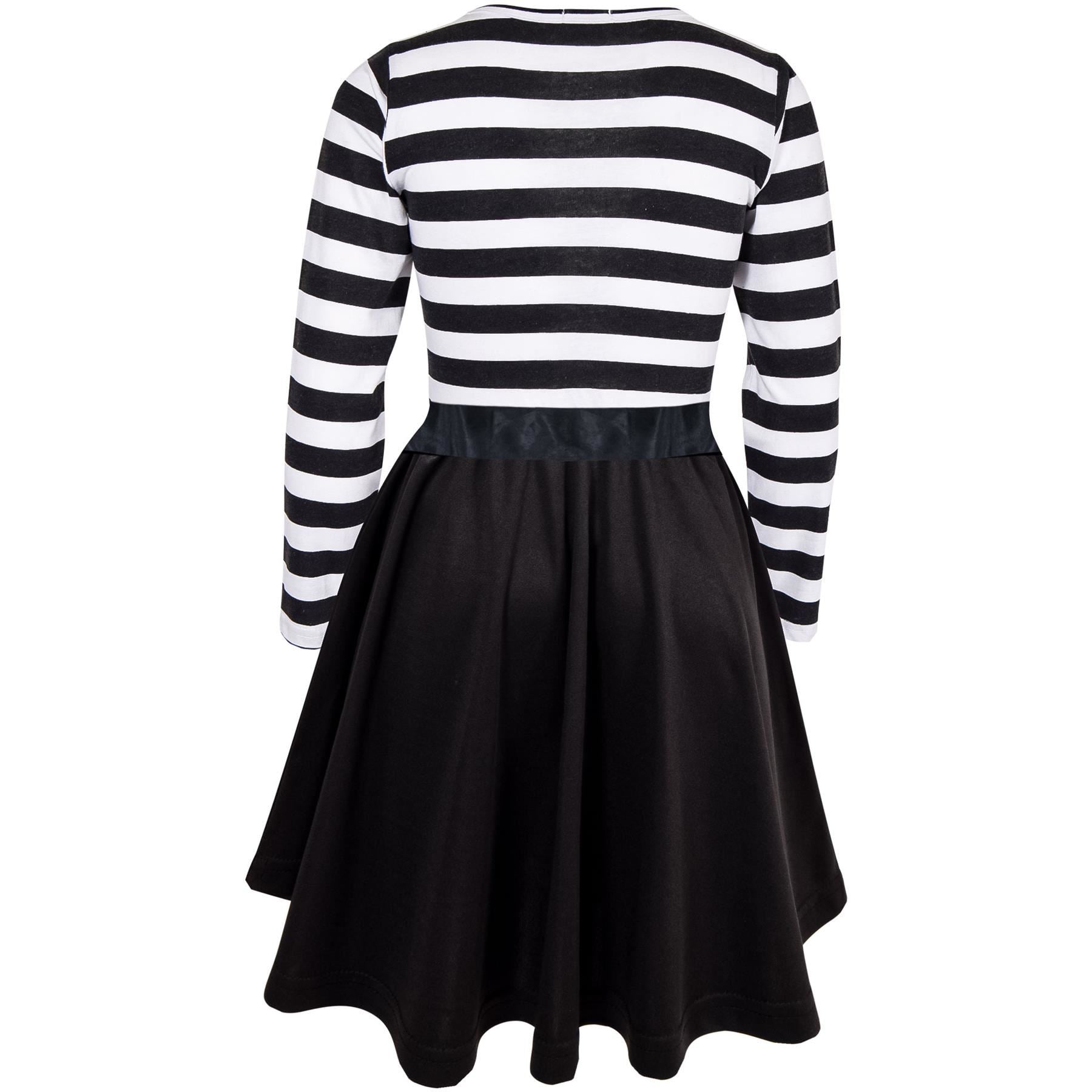 Girls Long Sleeves Boo Printed Stripes Panelled Halloween Skater Dress