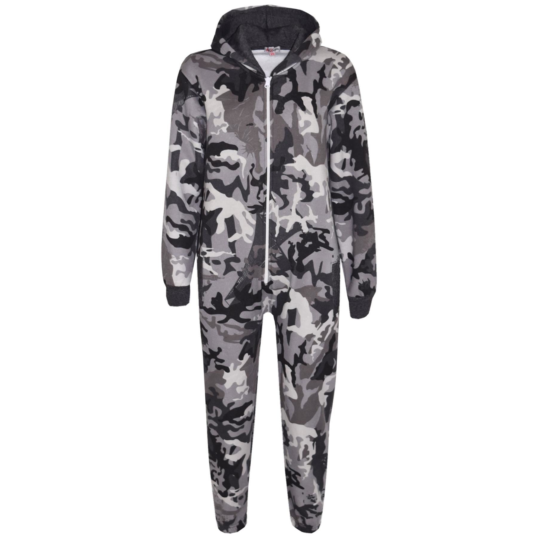 Girls Boys Fleece Camouflage Charcoal A2Z One Piece Onesie